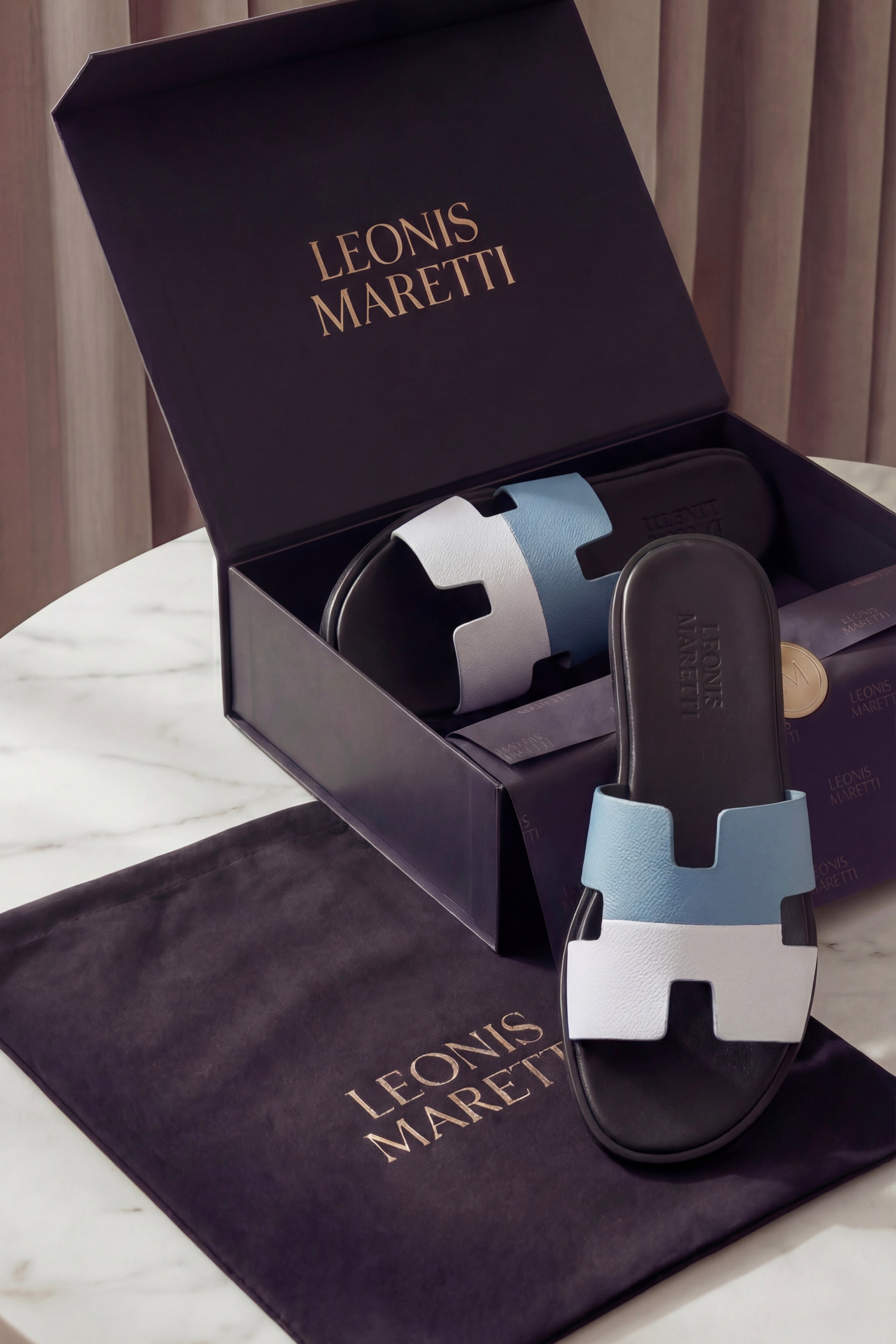 Arezzo Leather Sandal Blue & White