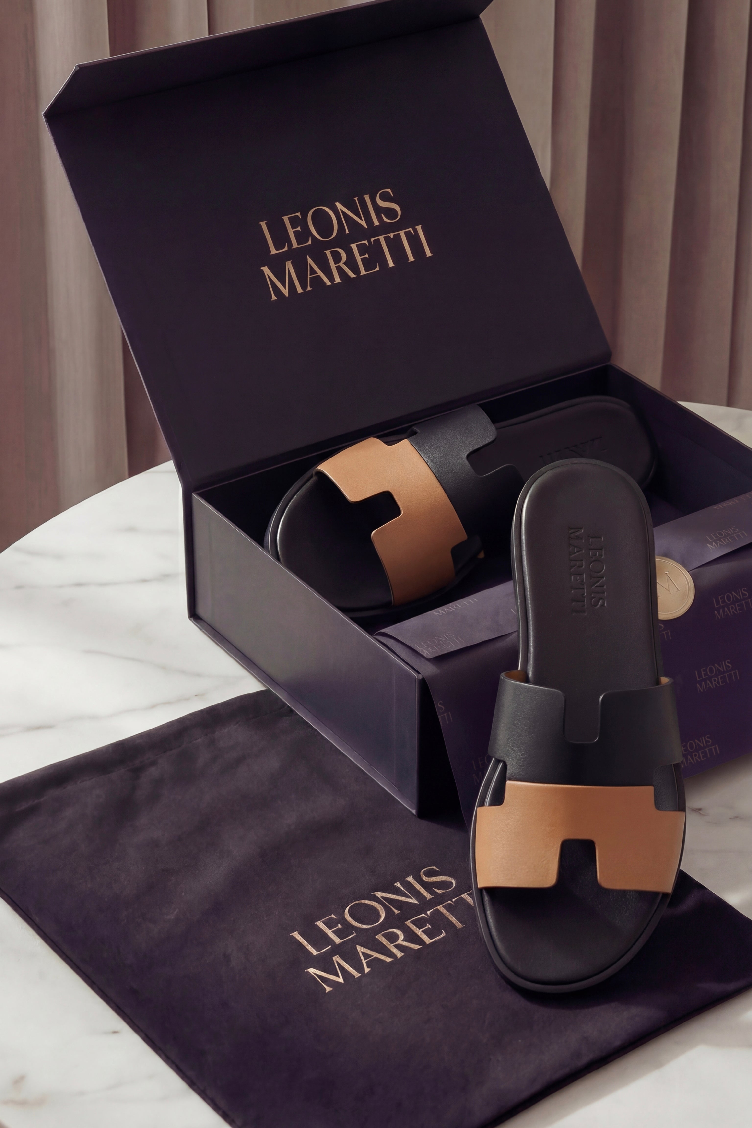 Arezzo Leather Sandal Black & Tan