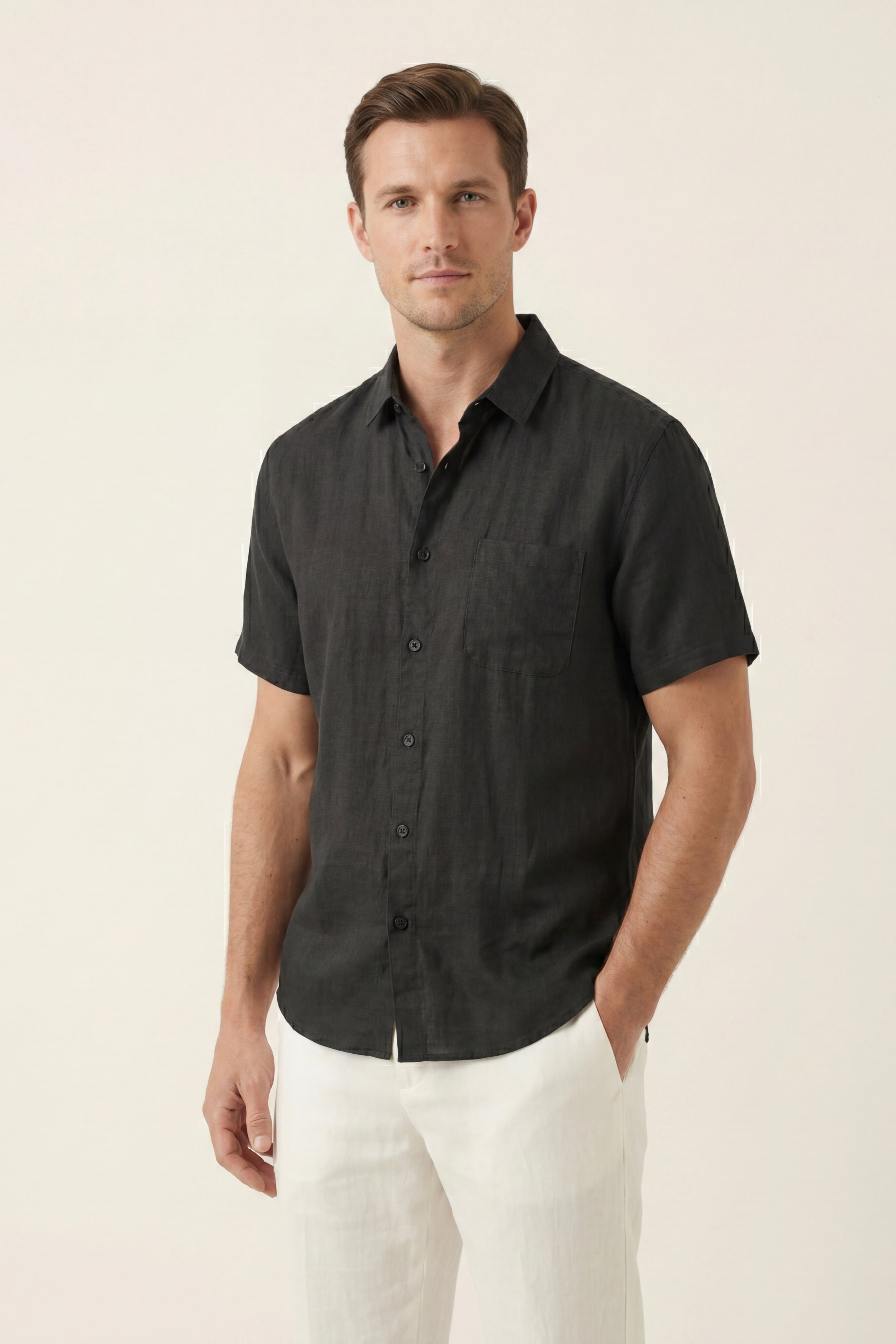 Vicenza Linen Short Sleeve Black