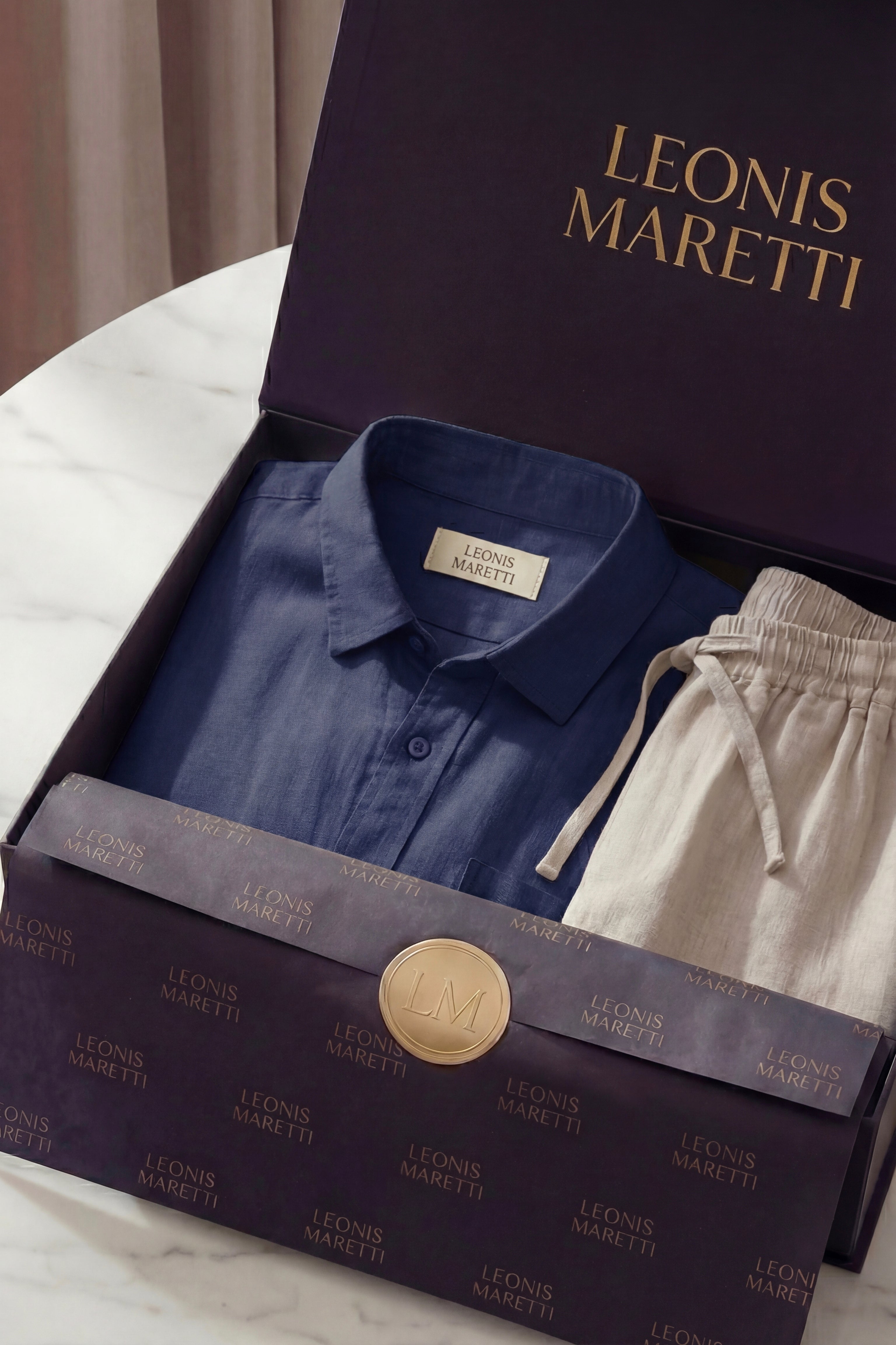 Trento Linen Set Blue/Beige