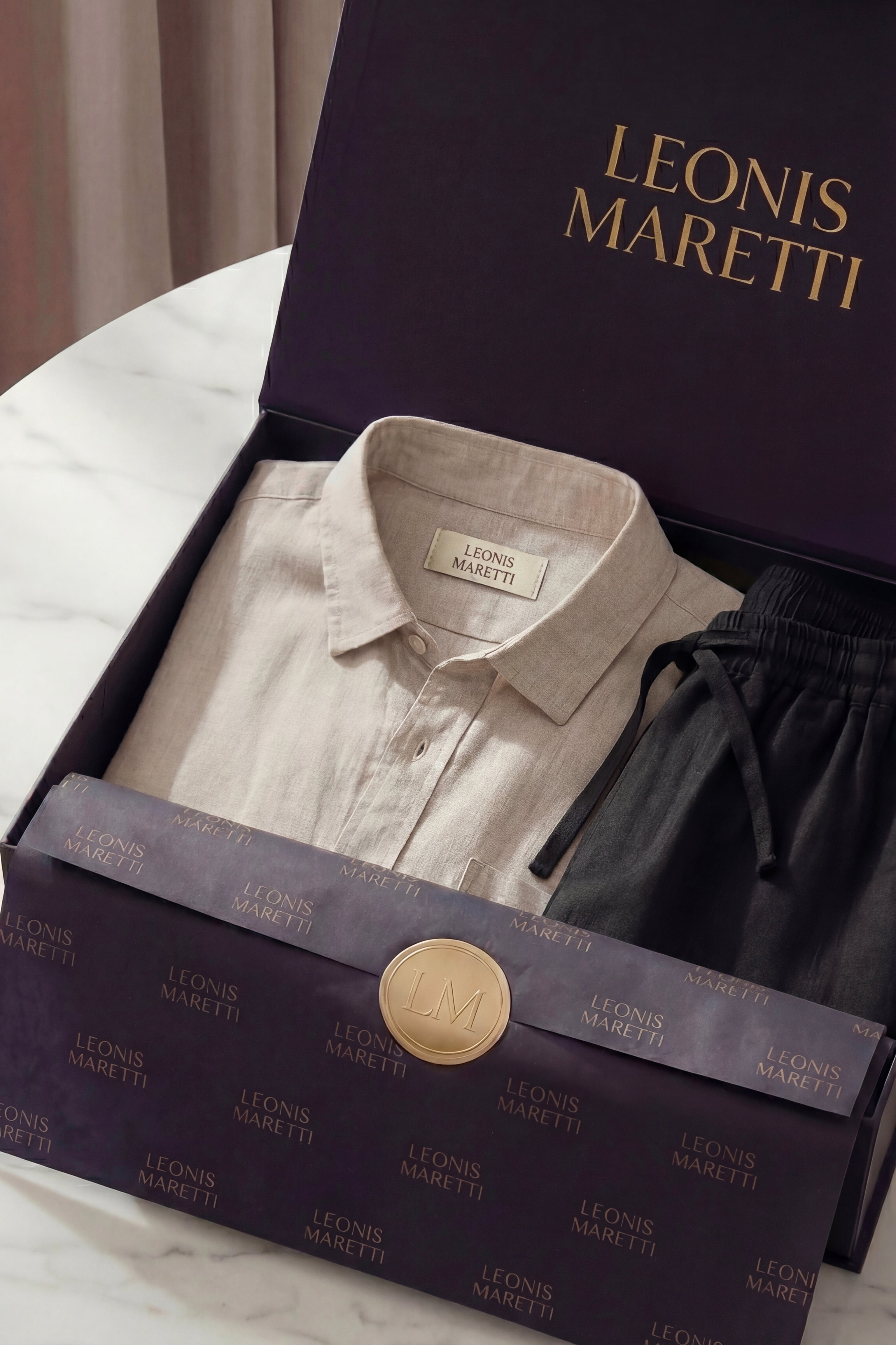 Verona Linen Shirt & Shorts Beige/Black