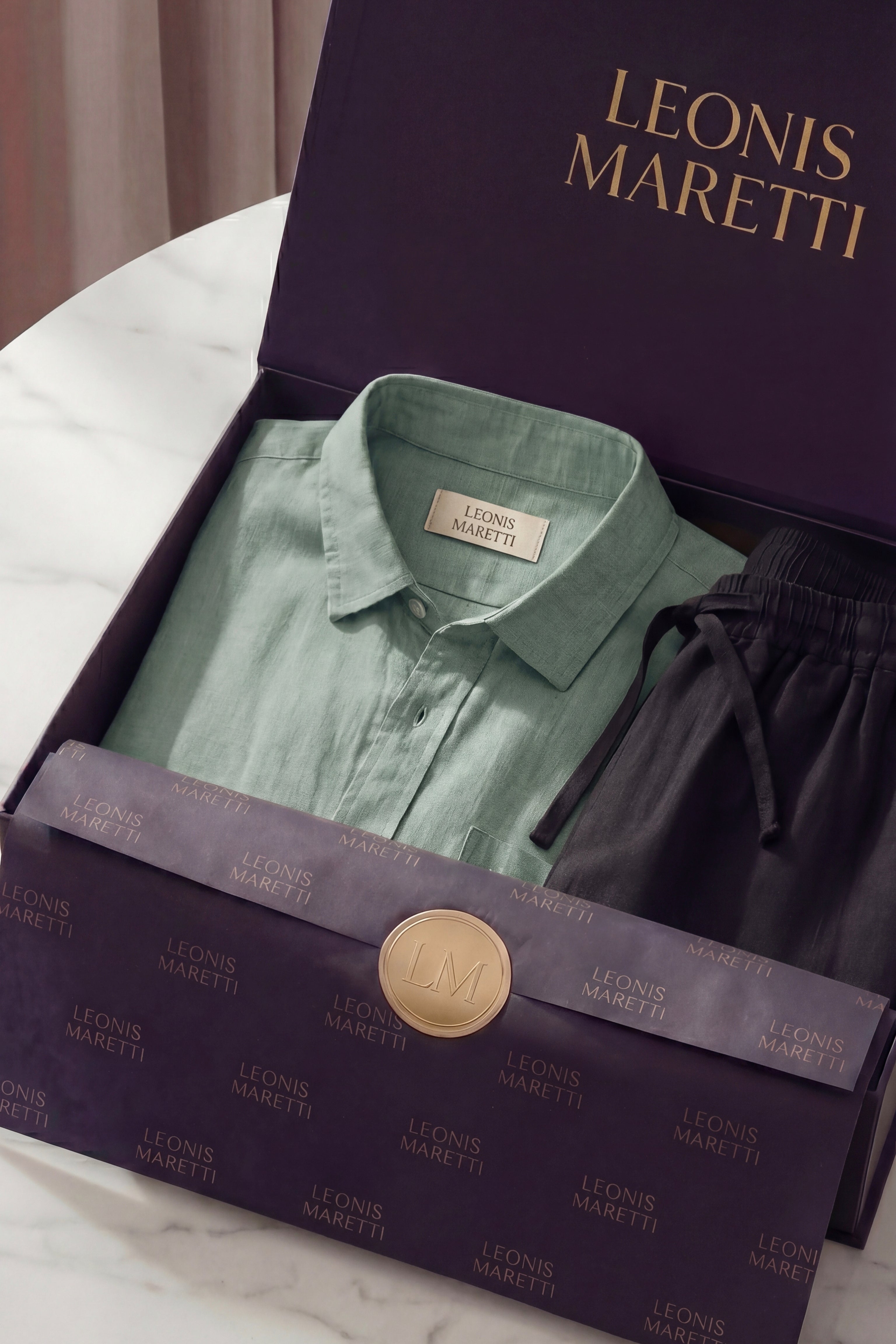 Pisa Linen Set Long Sleeve Green/Black