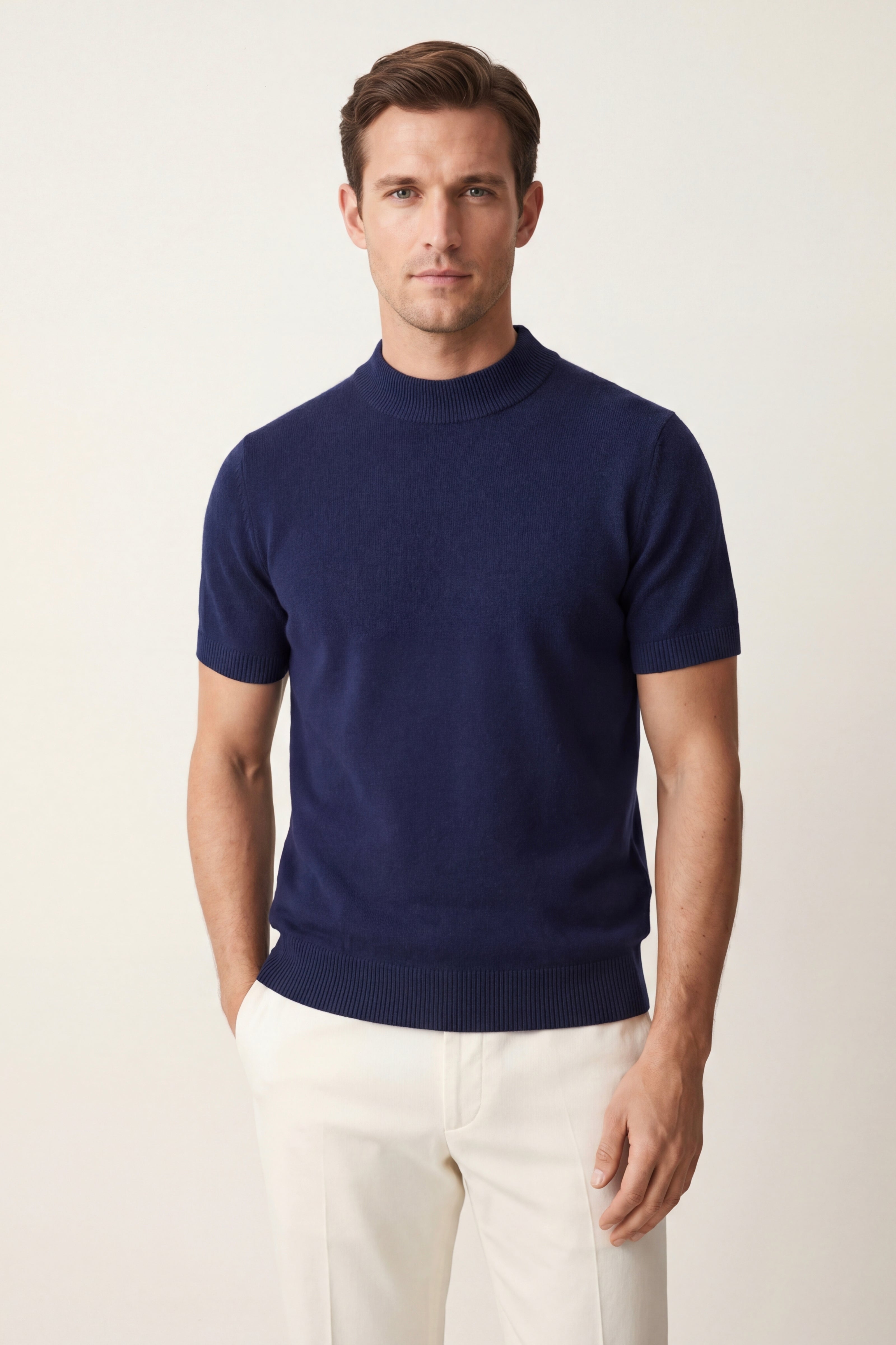 Aurelio Cashmere Knit Tee Navy