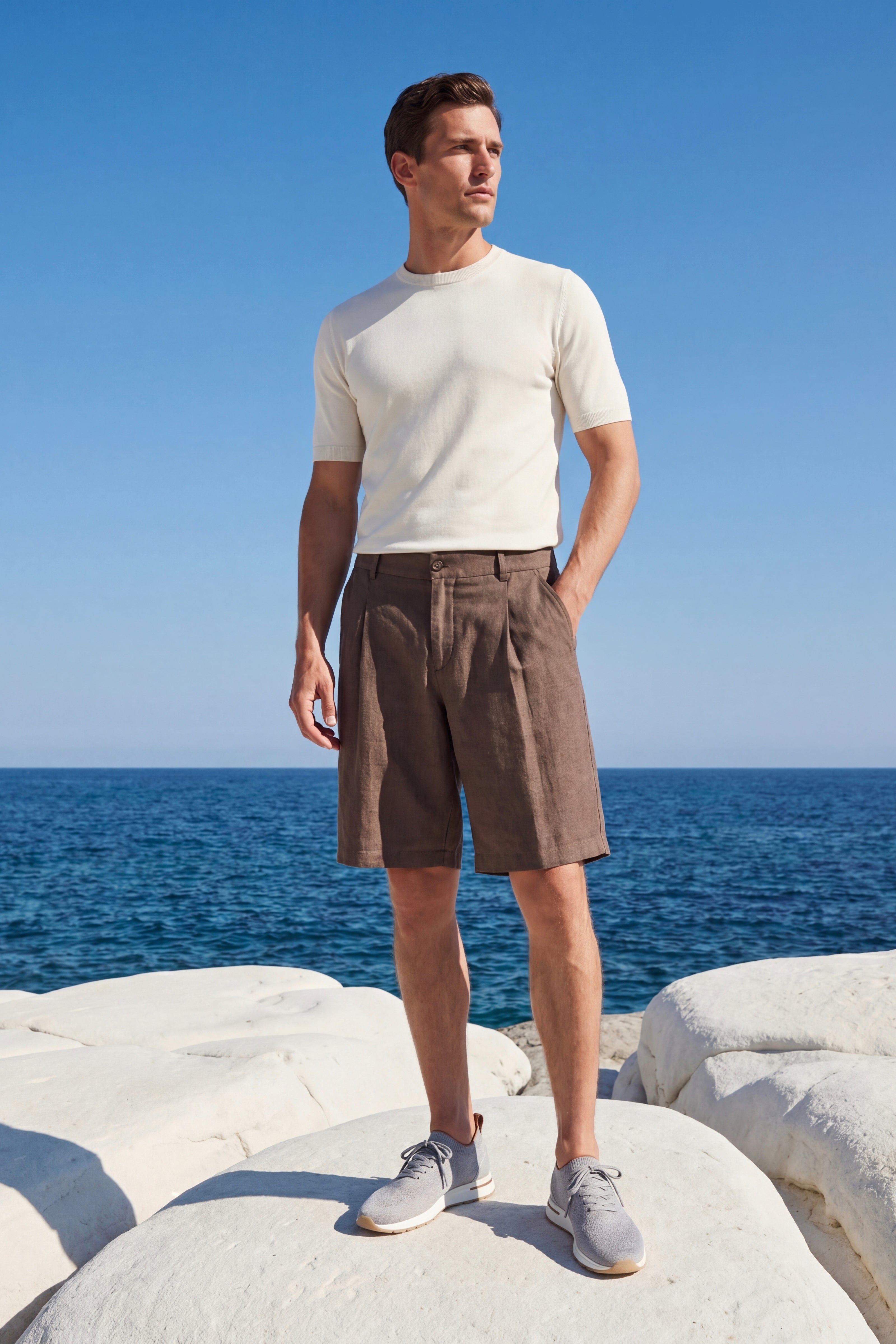 Orvieto Linen Pleated Shorts Brown