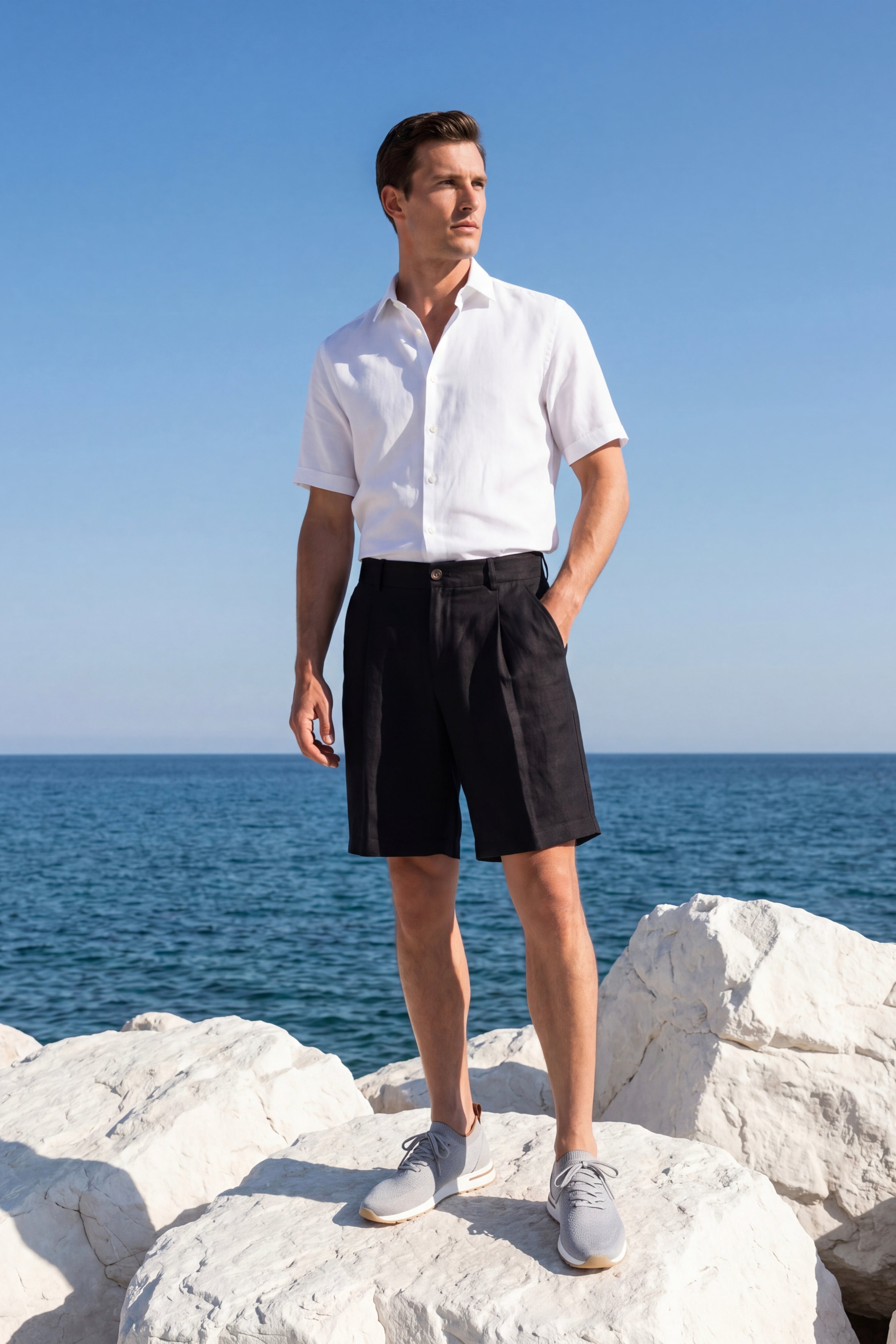 Orvieto Linen Pleated Shorts Black