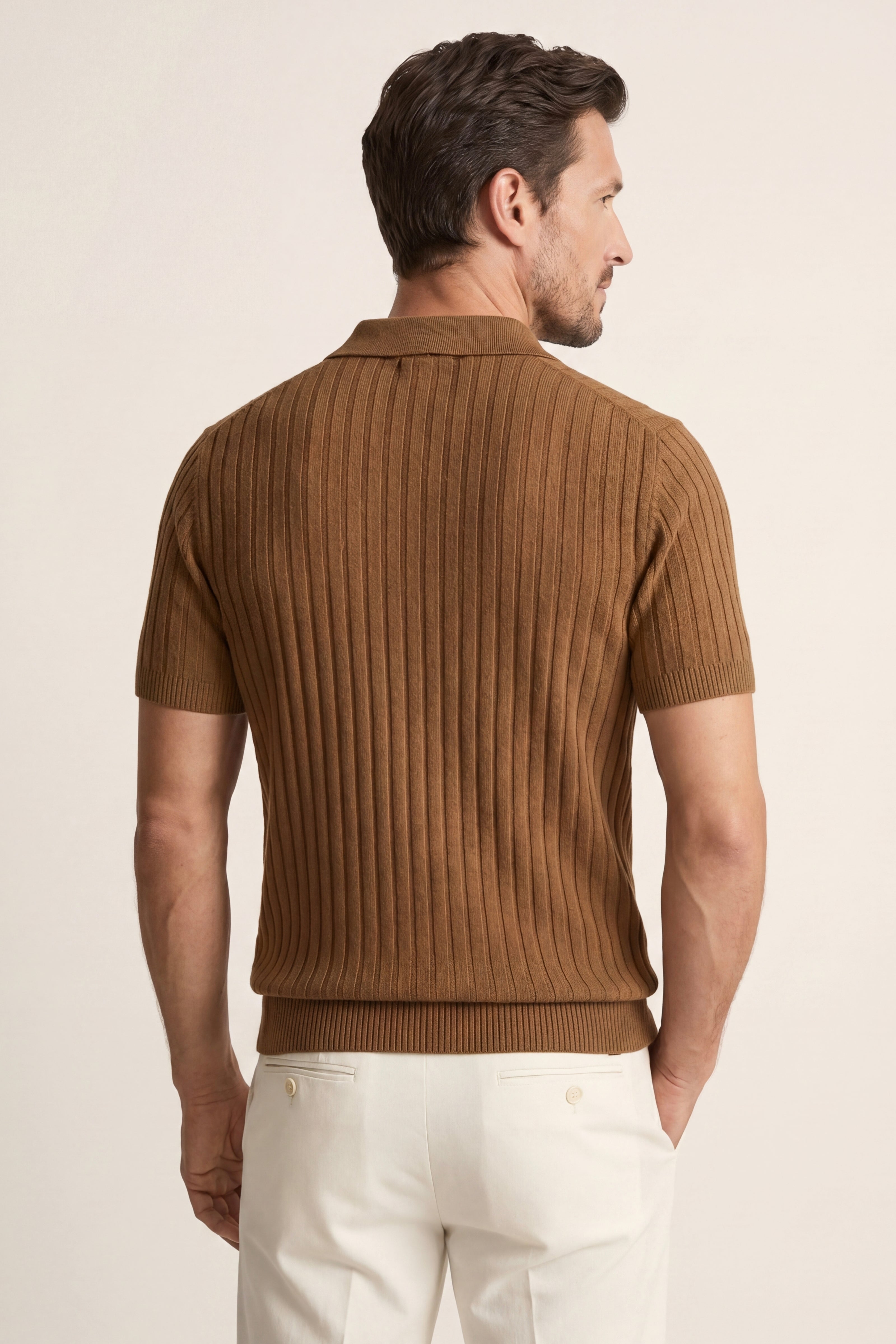 Elio Ribbed Zip Polo Caramel