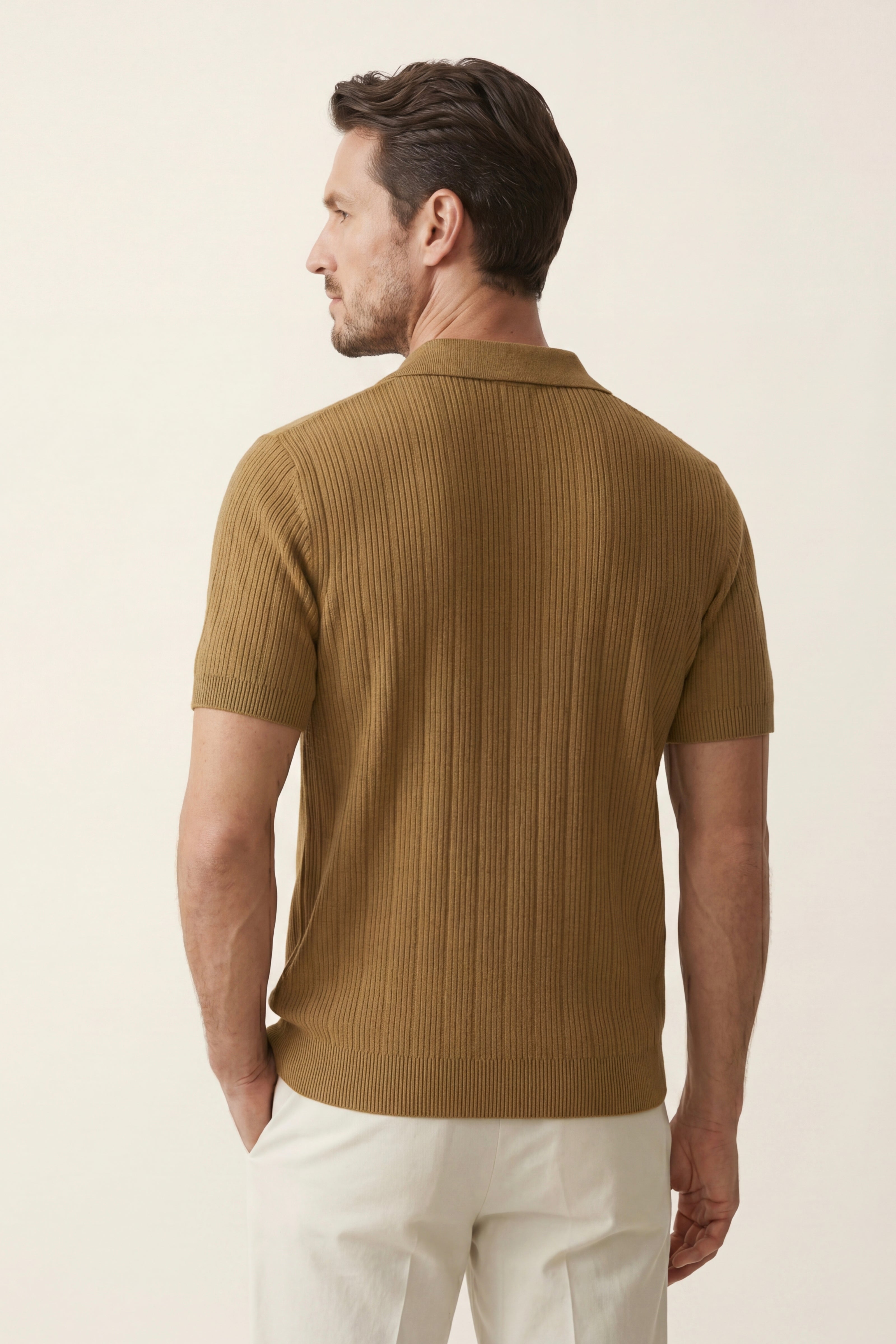 Nicolo Ribbed Knit Polo Caramel