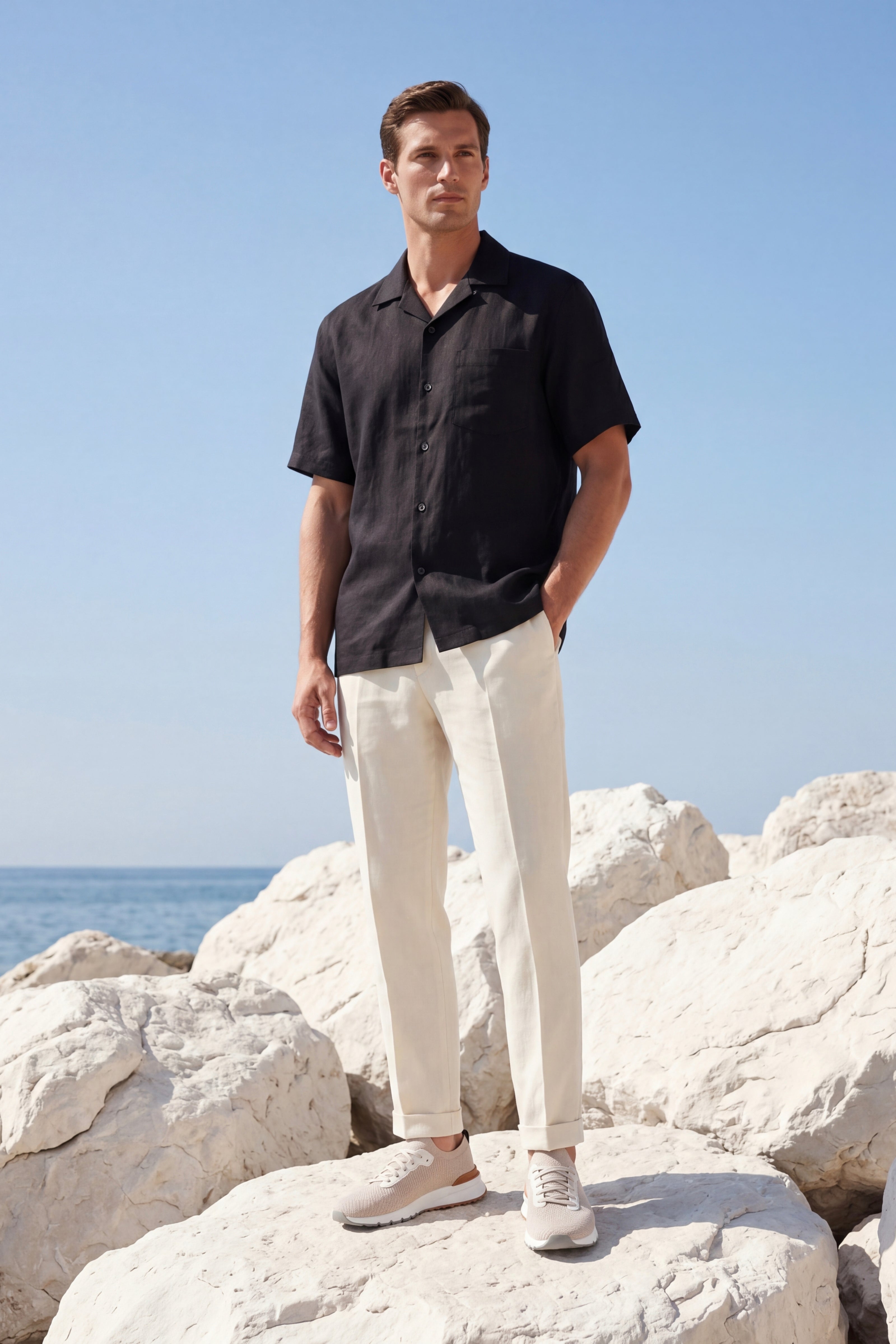 Ancona Linen Cotton Shirt Black