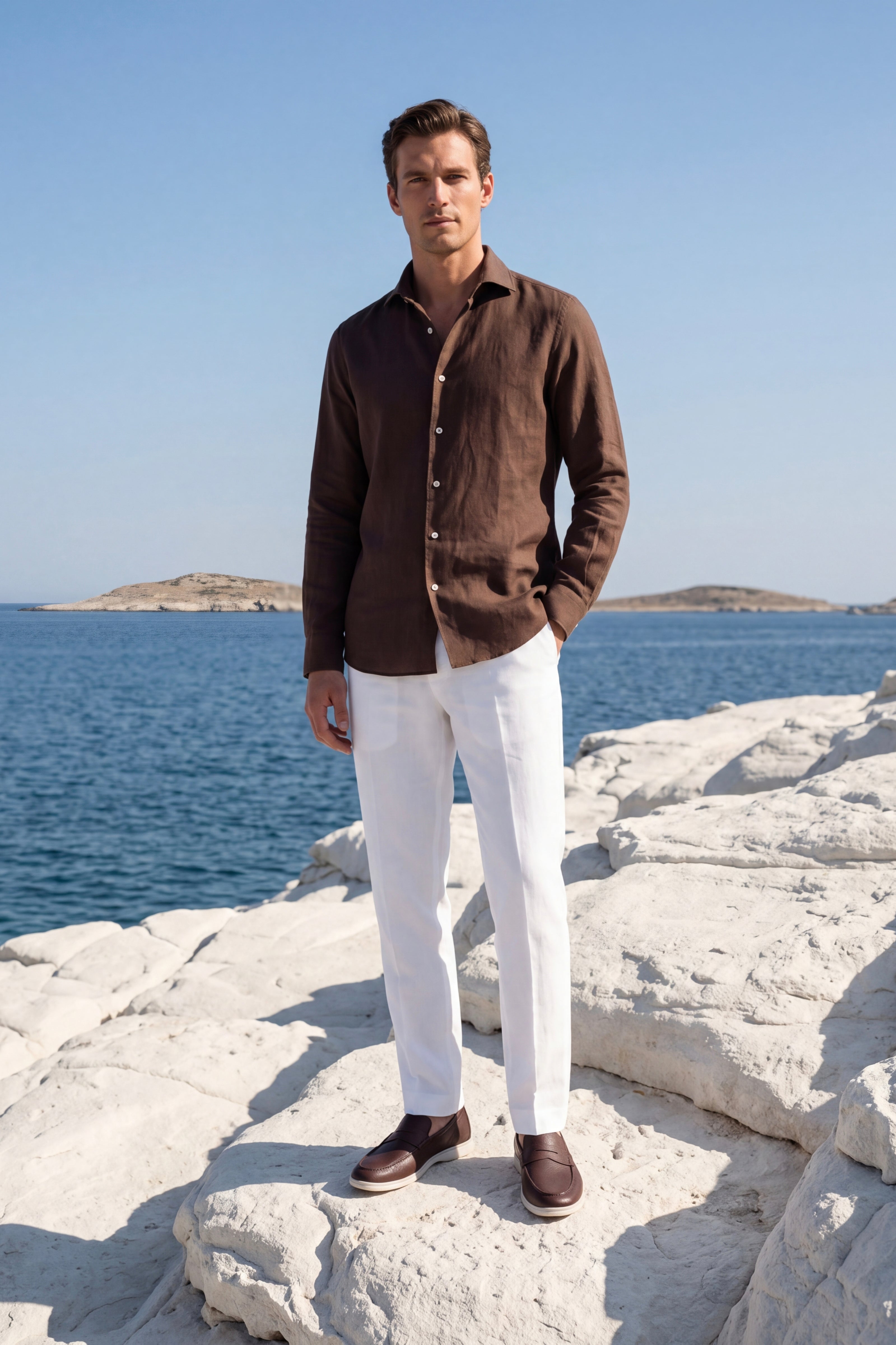 Silano Linen Shirt Dark Brown