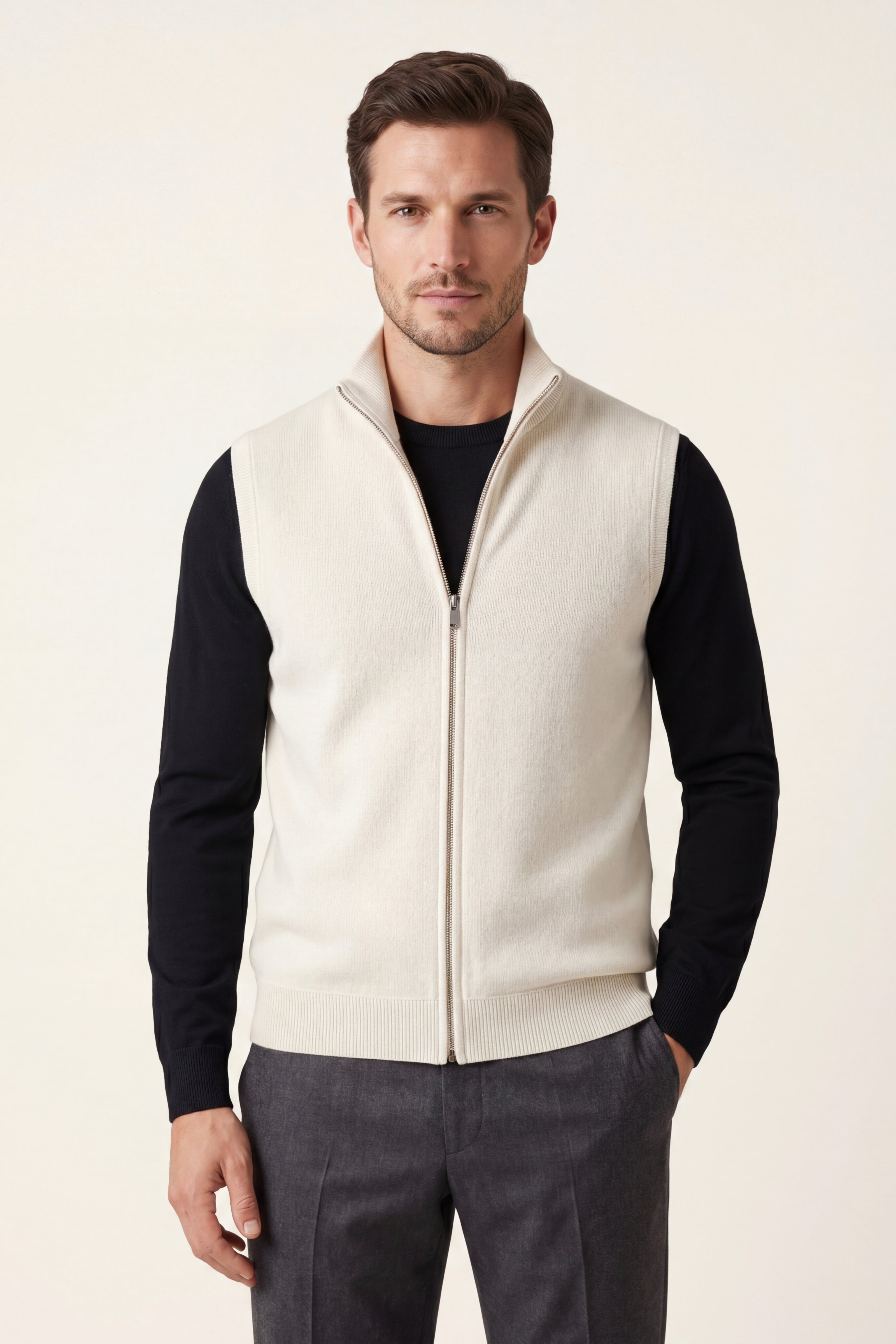 Alberto Merino Zip Vest Ivory