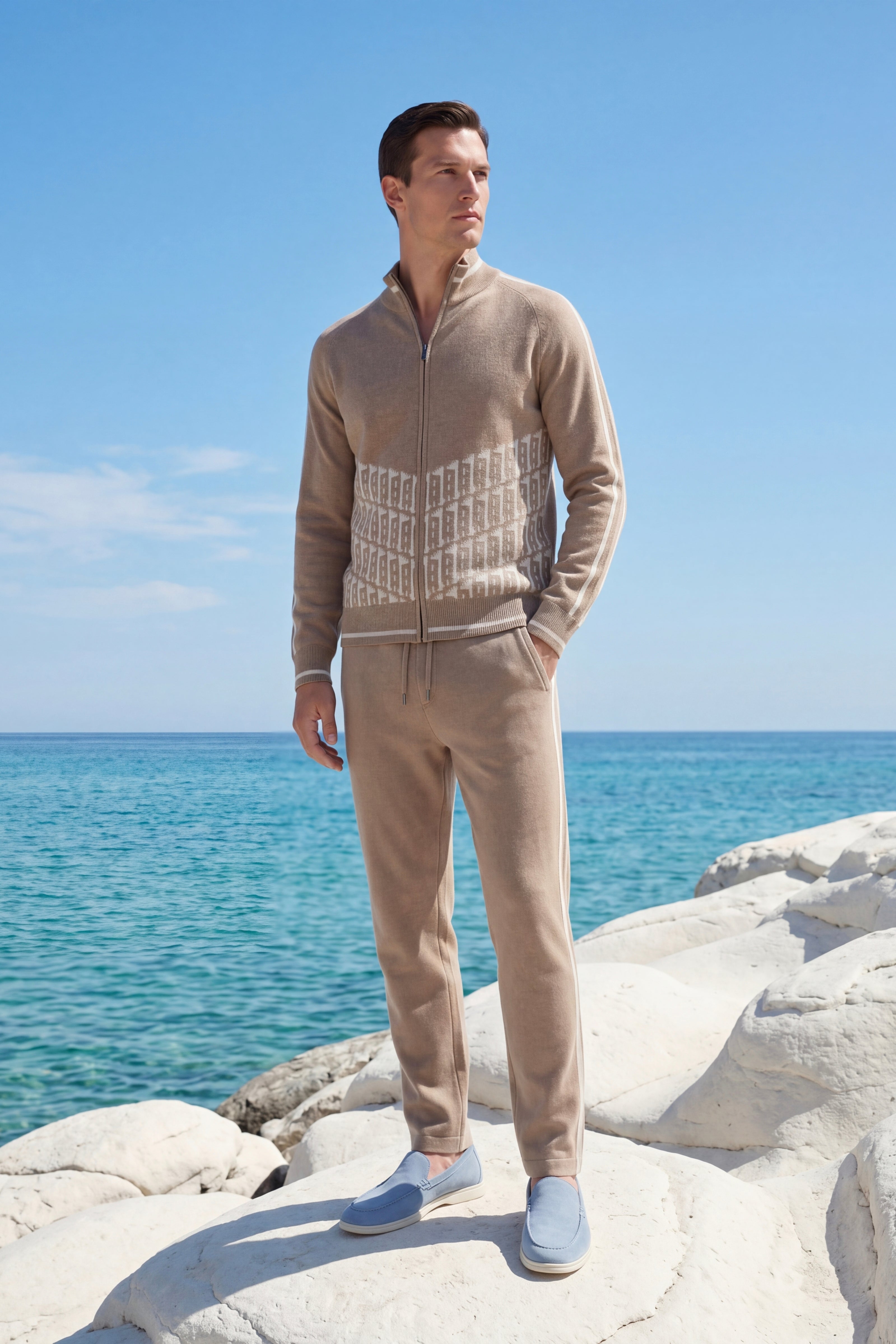 Enzo Cashmere Full-Zip Set Camel