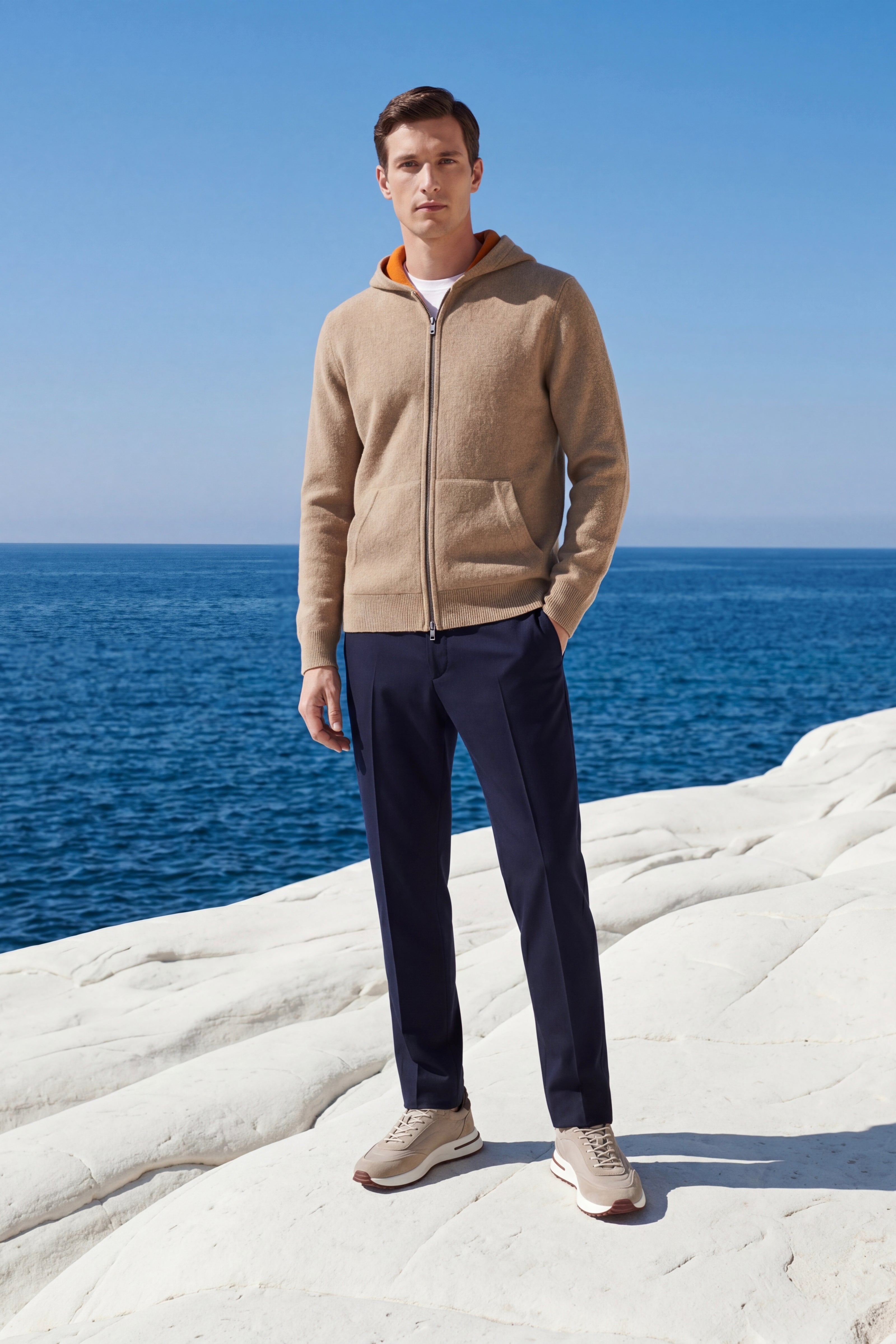 Novaro Hooded Zip Knit Beige/Orange