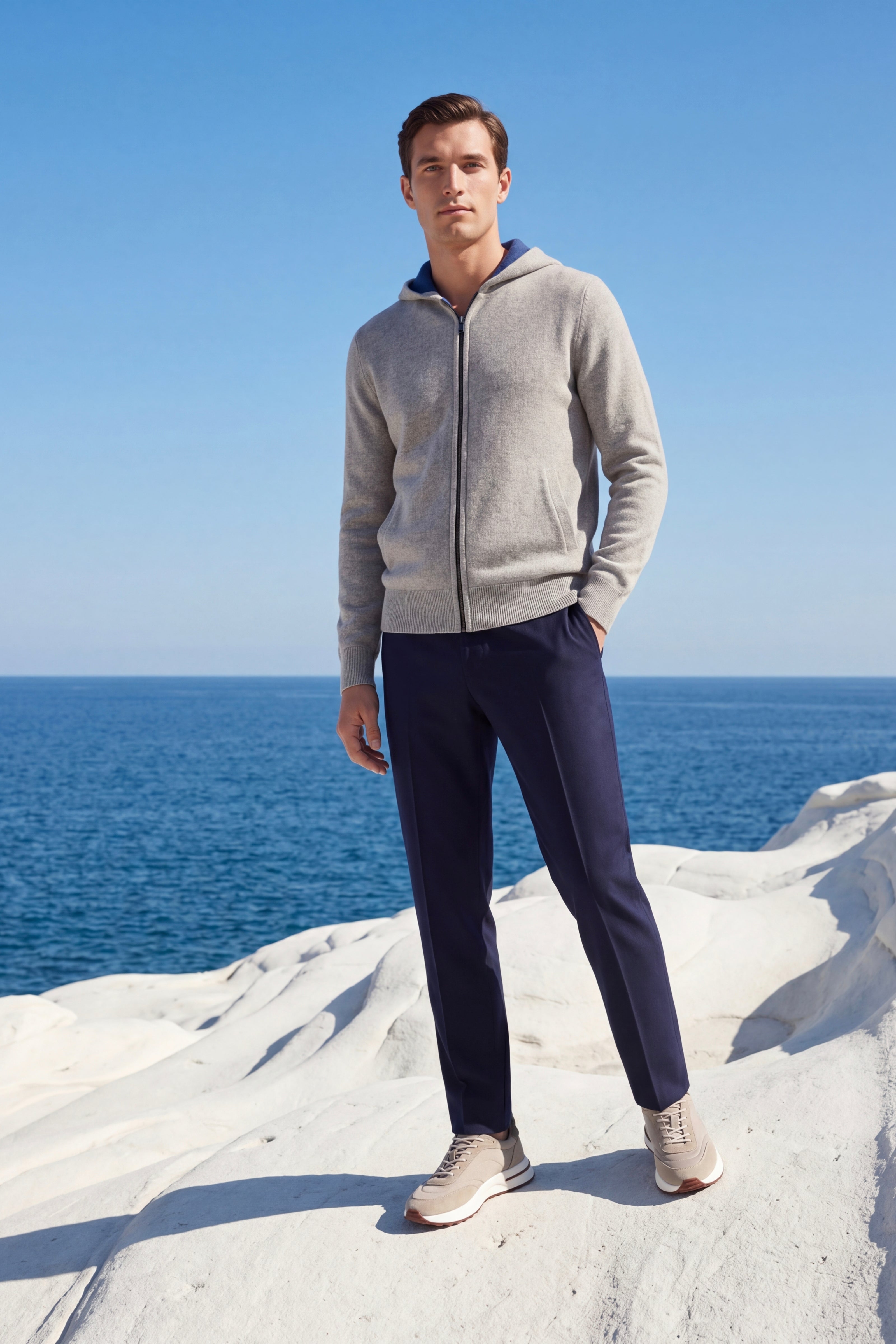 Novaro Hooded Zip Knit  Grey/Blue