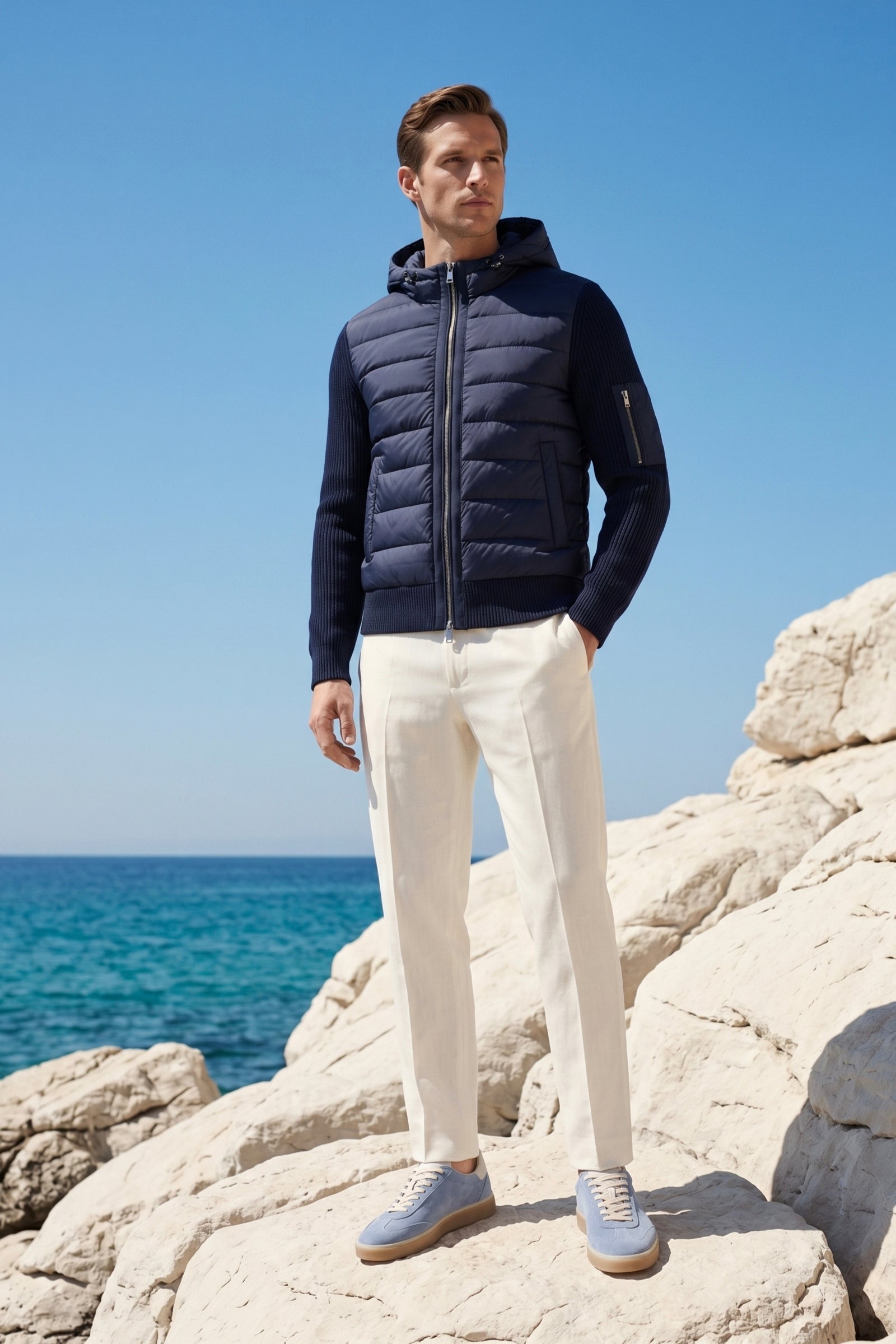 Valmero Hybrid Zip Jacket Navy