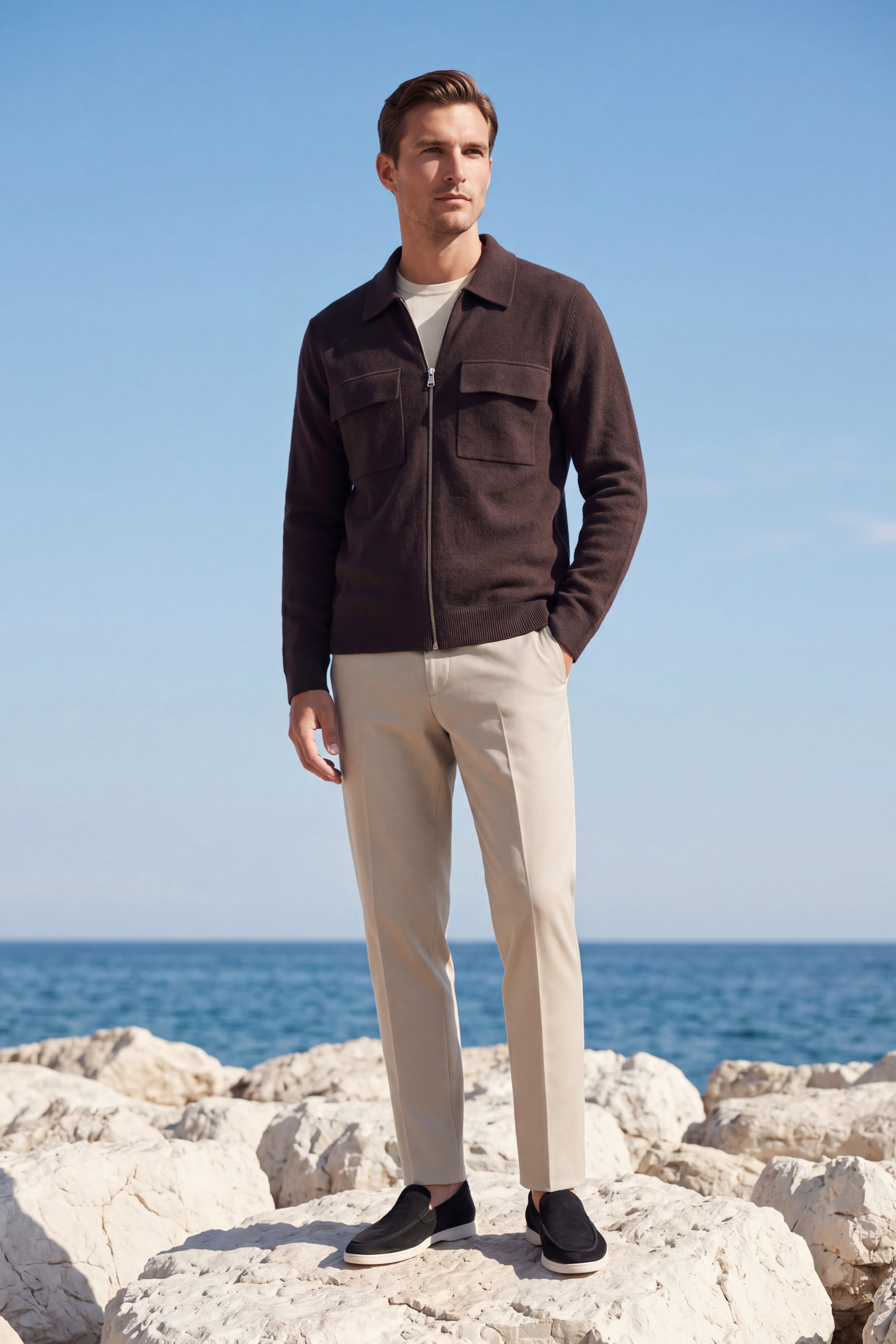Orvello Dual-Zip Wool Cardigan Brown