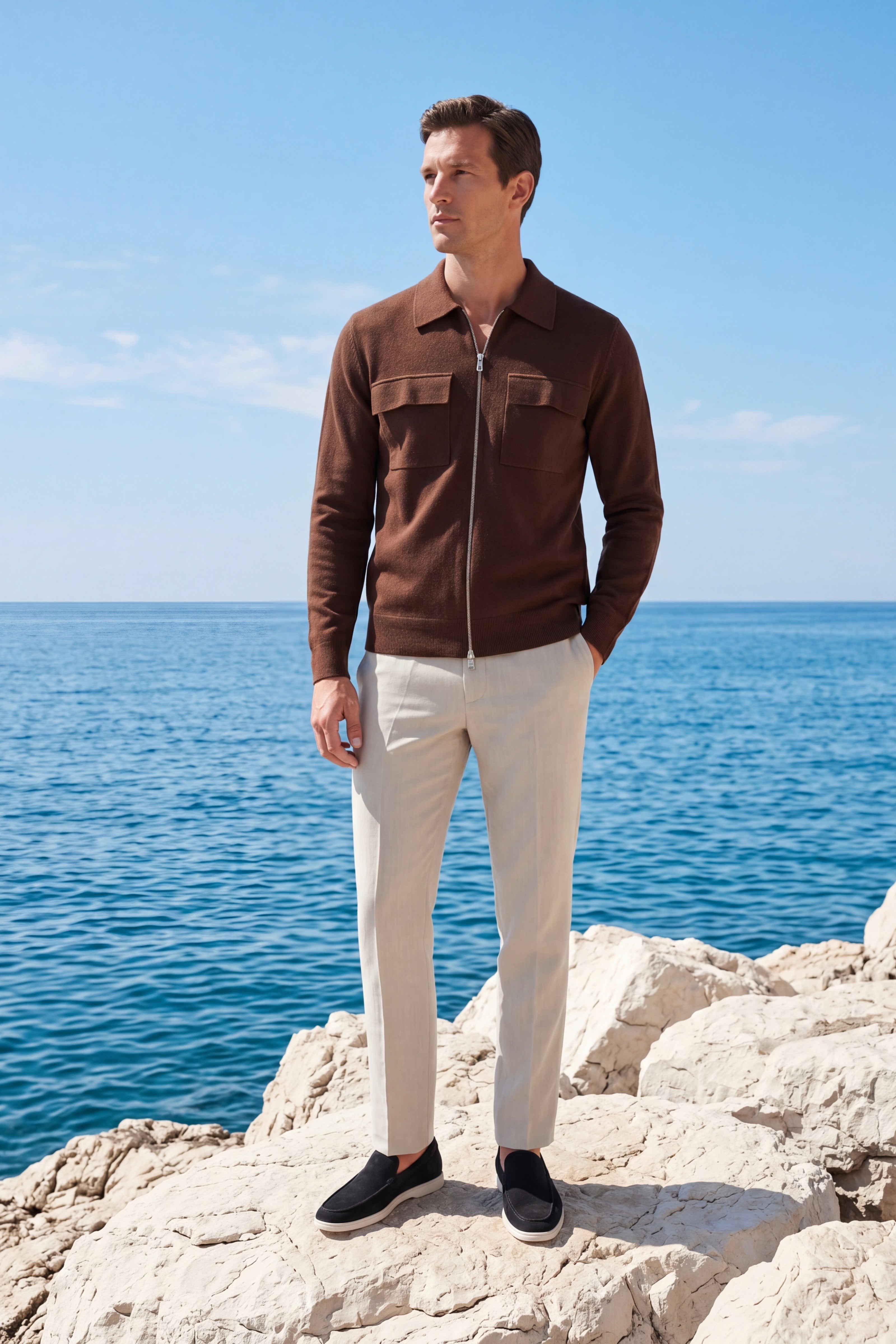 Orvello Dual-Zip Wool Cardigan Caramel