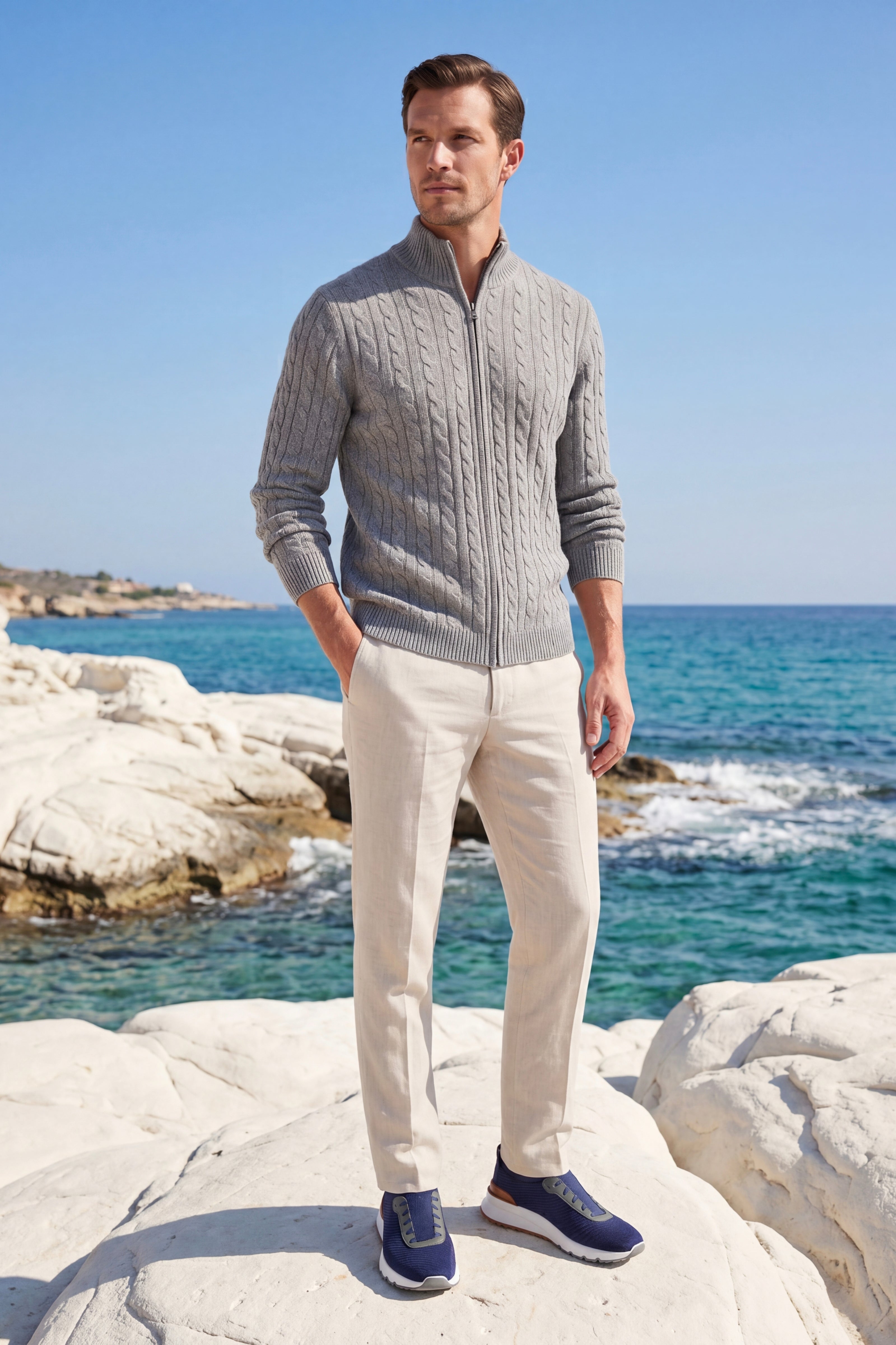 Bolzano Cable Zip Knit Grey