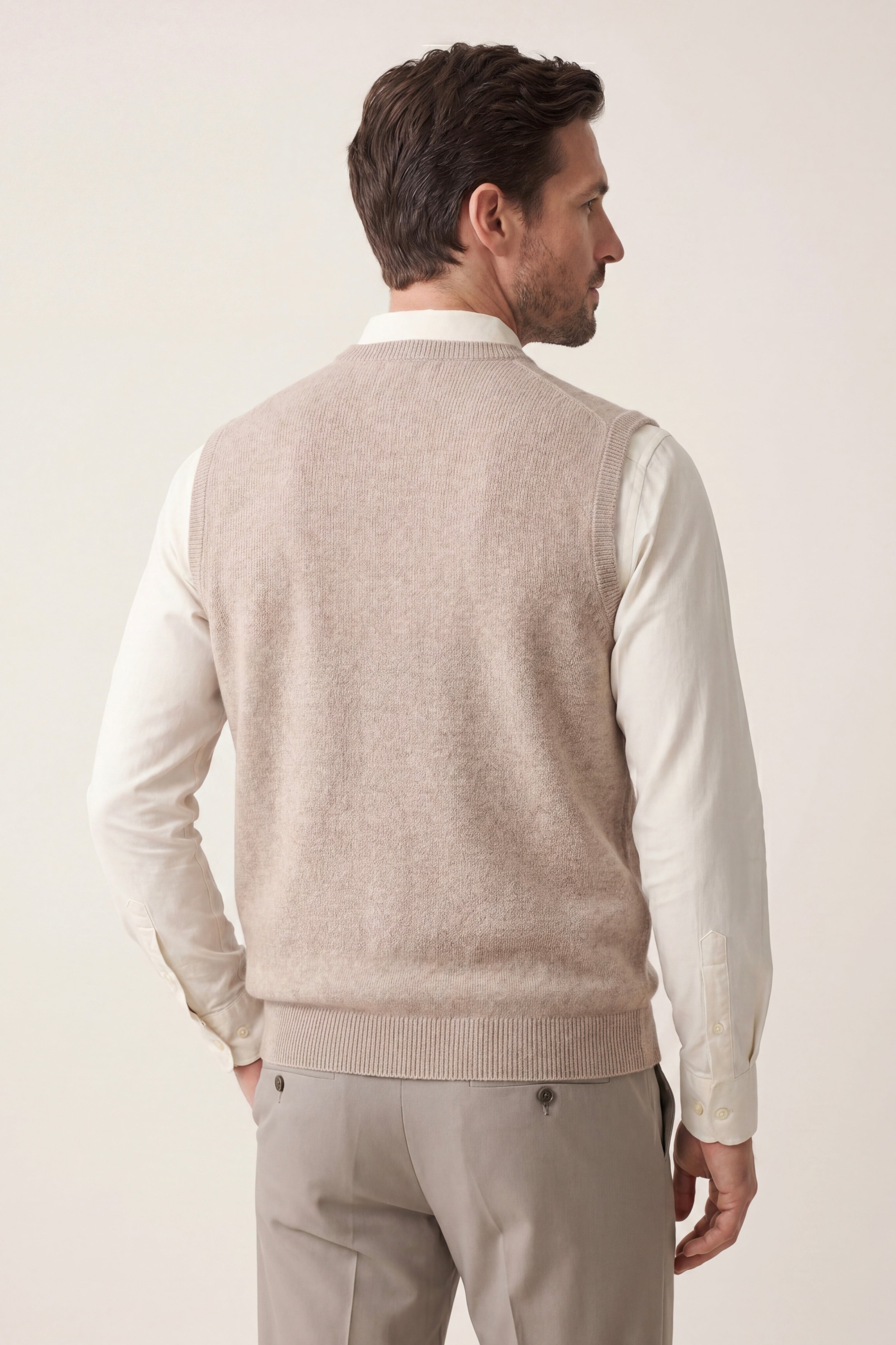 Nerio Extra-Fine Crew Vest Beige