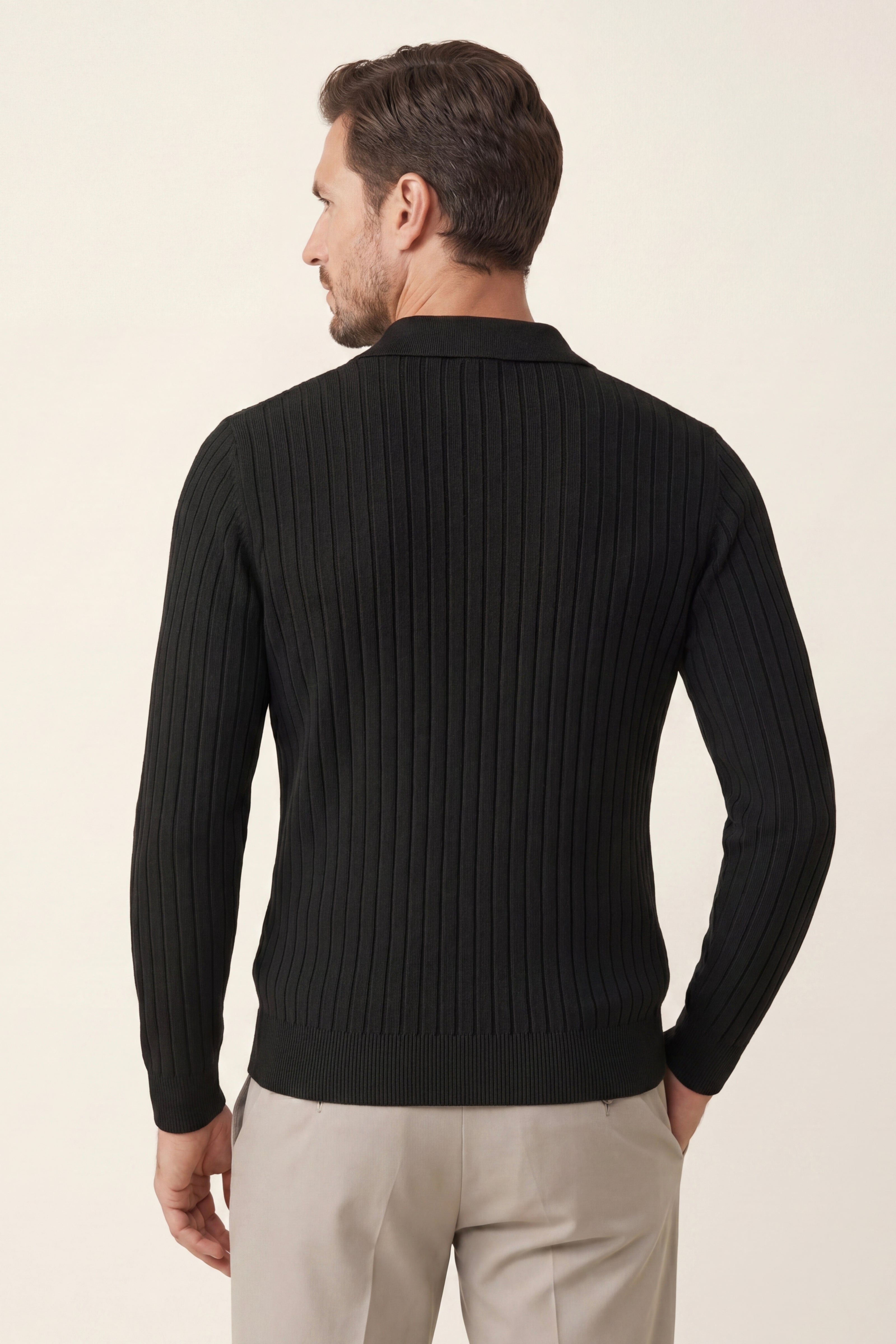 Leonardo Ribbed Knit Polo Black
