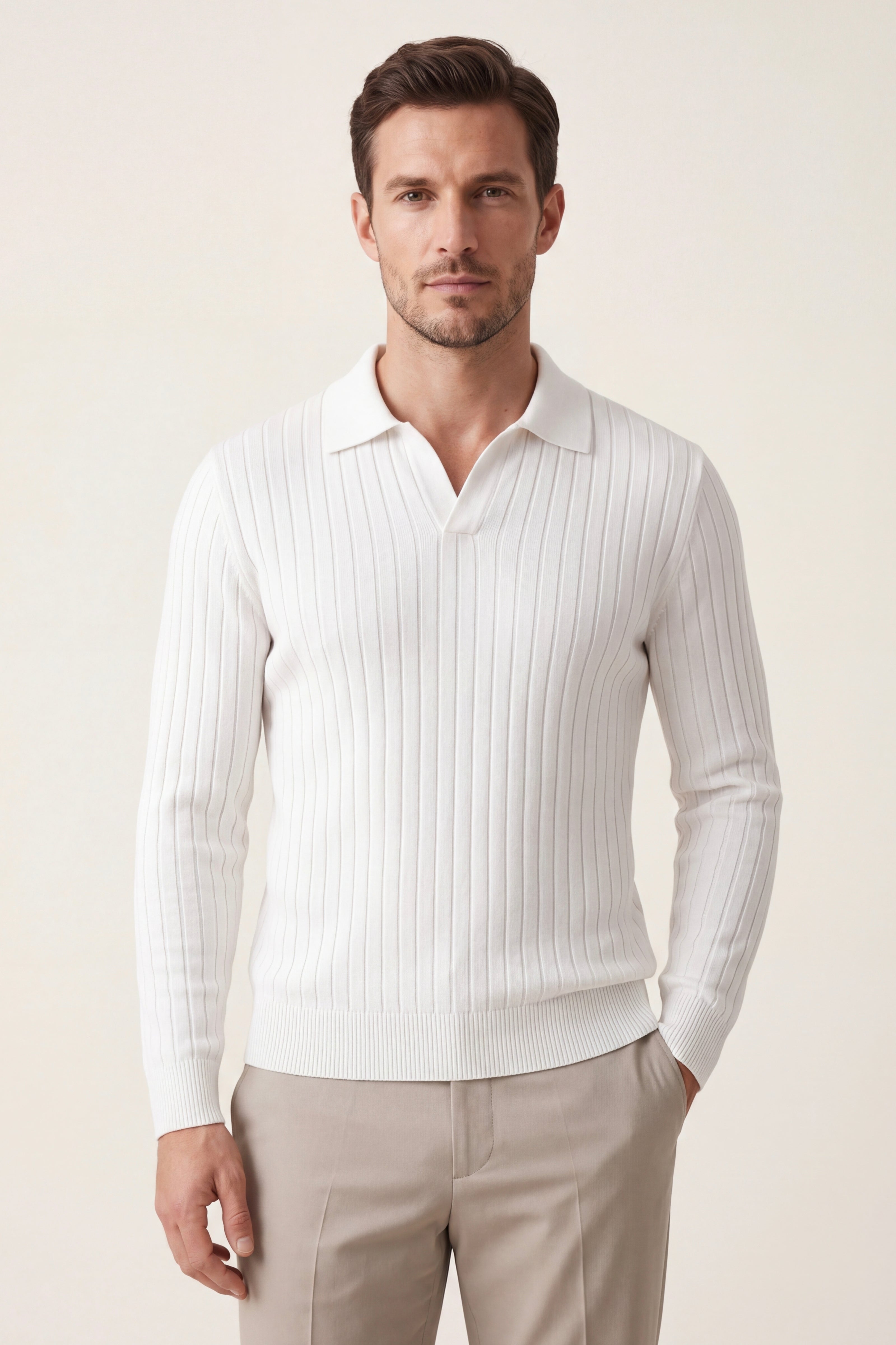Leonardo Ribbed Knit Polo White