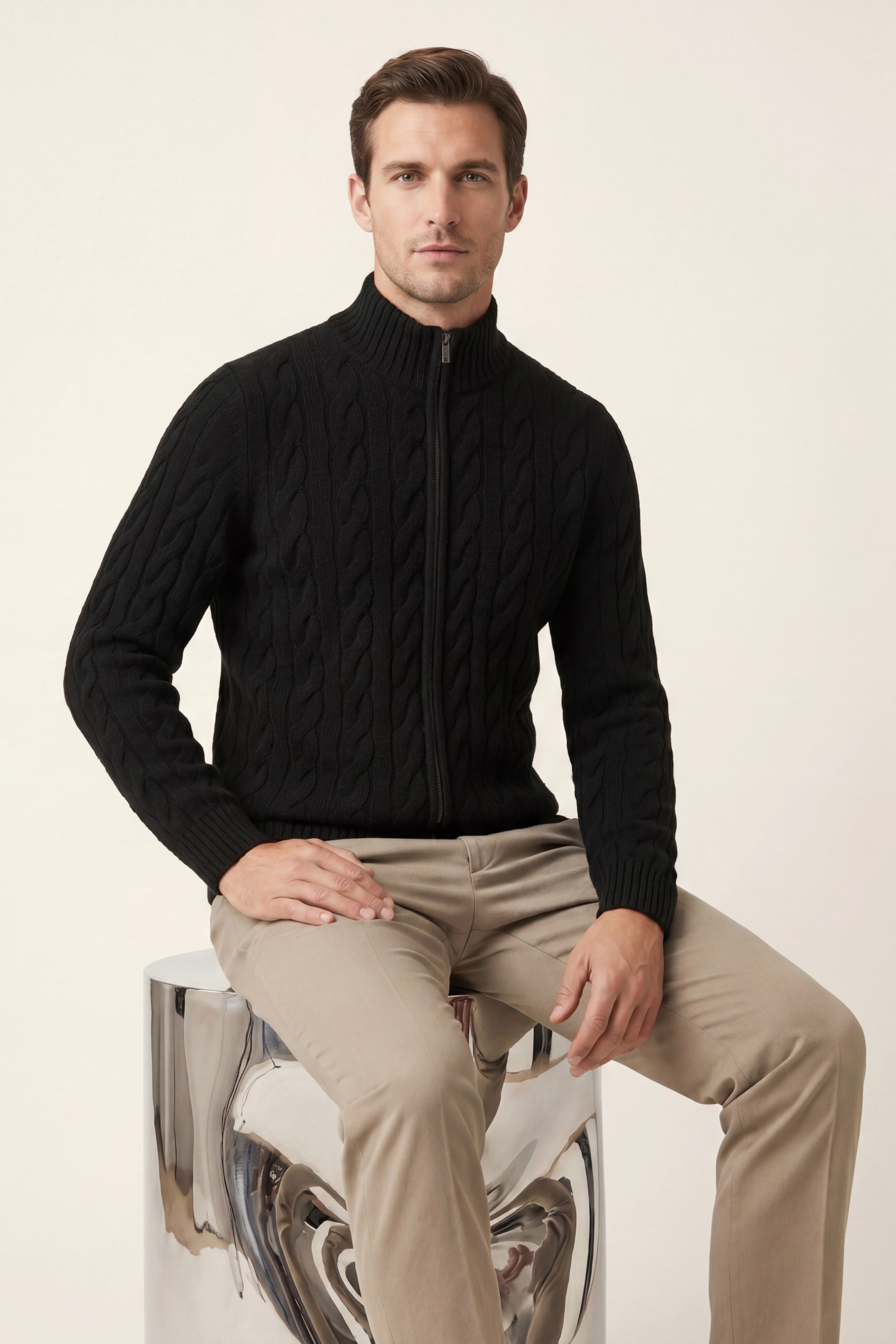 Massimo Zip Cardigan Black