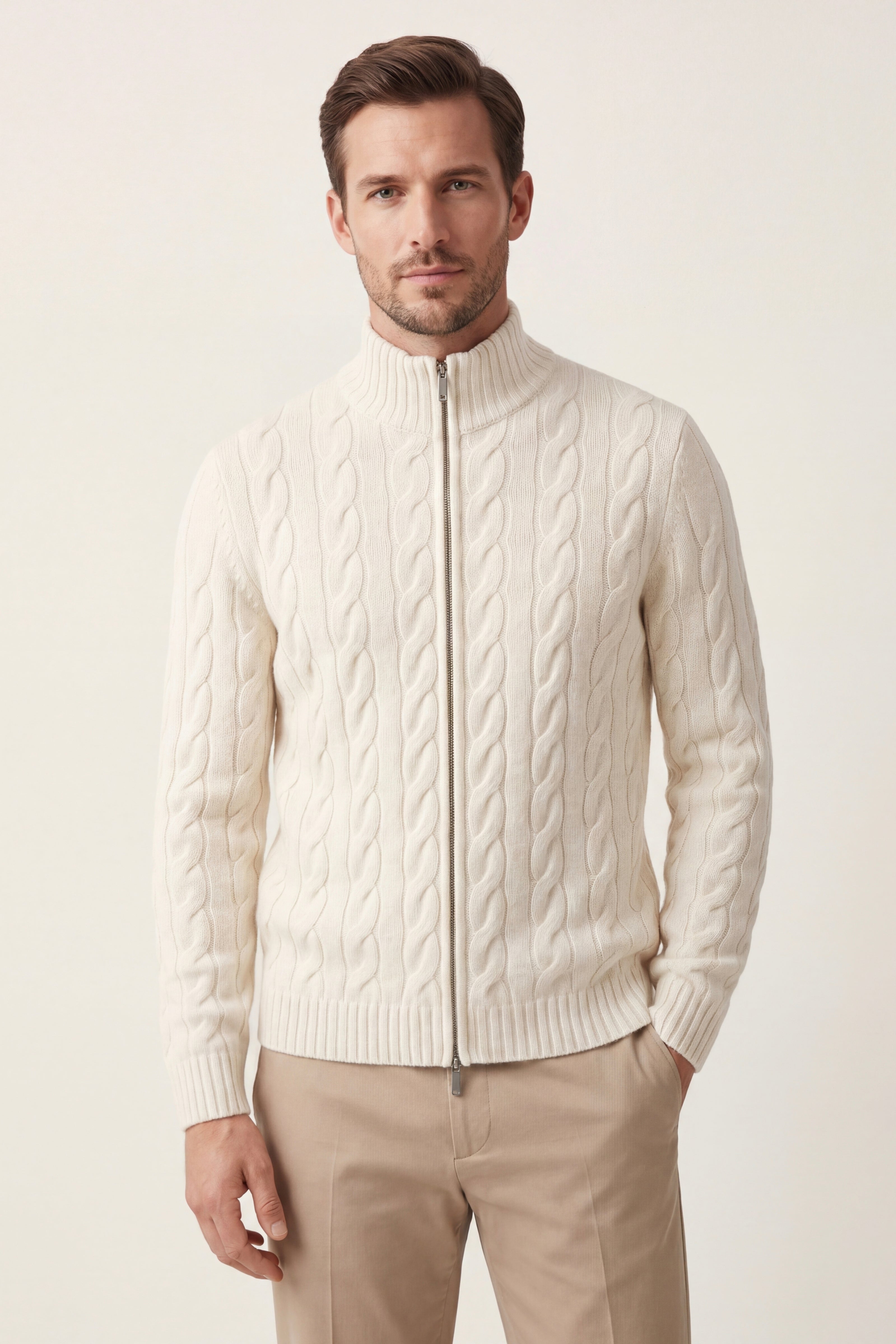 Massimo Zip Cardigan Cream
