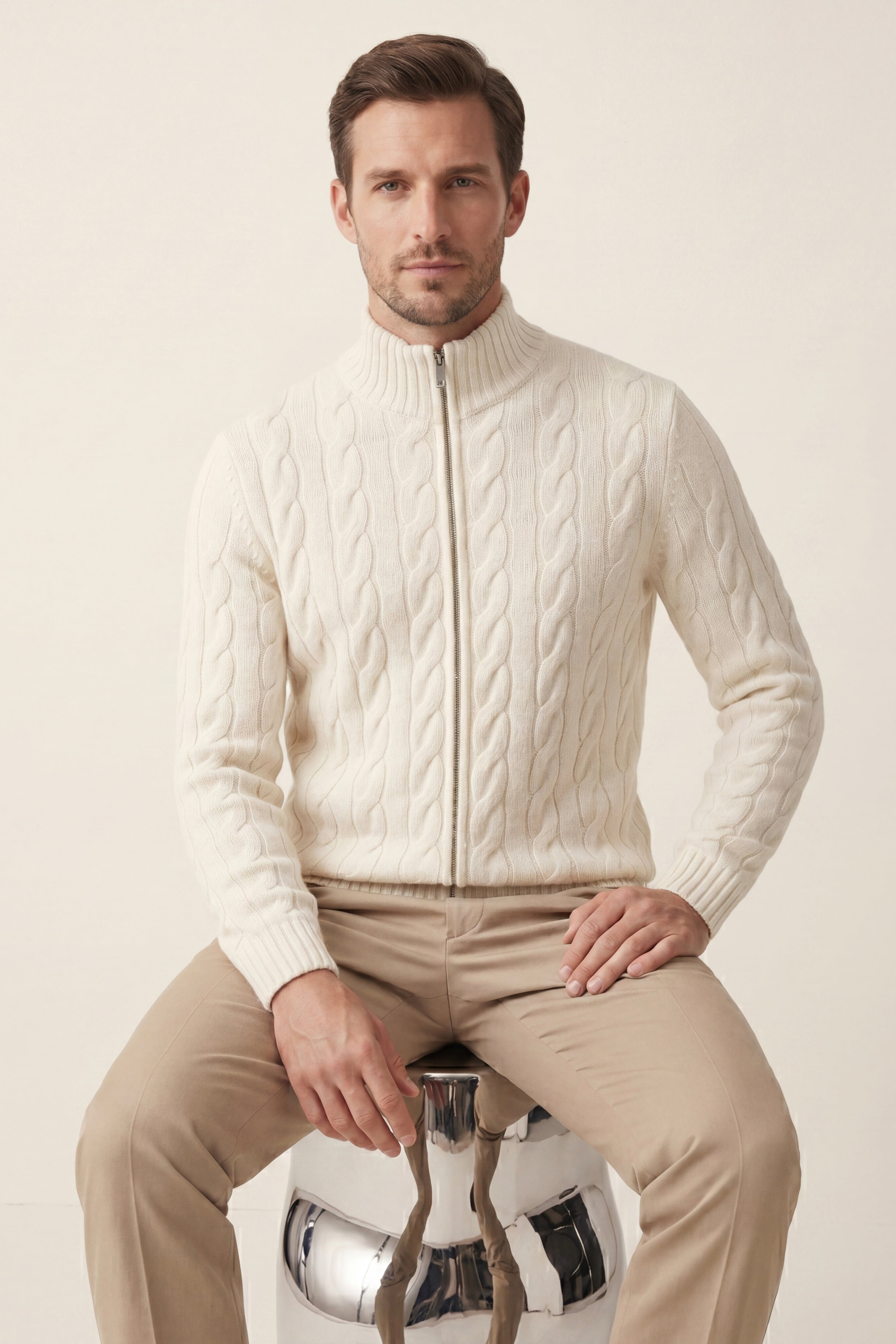 Massimo Zip Cardigan Cream