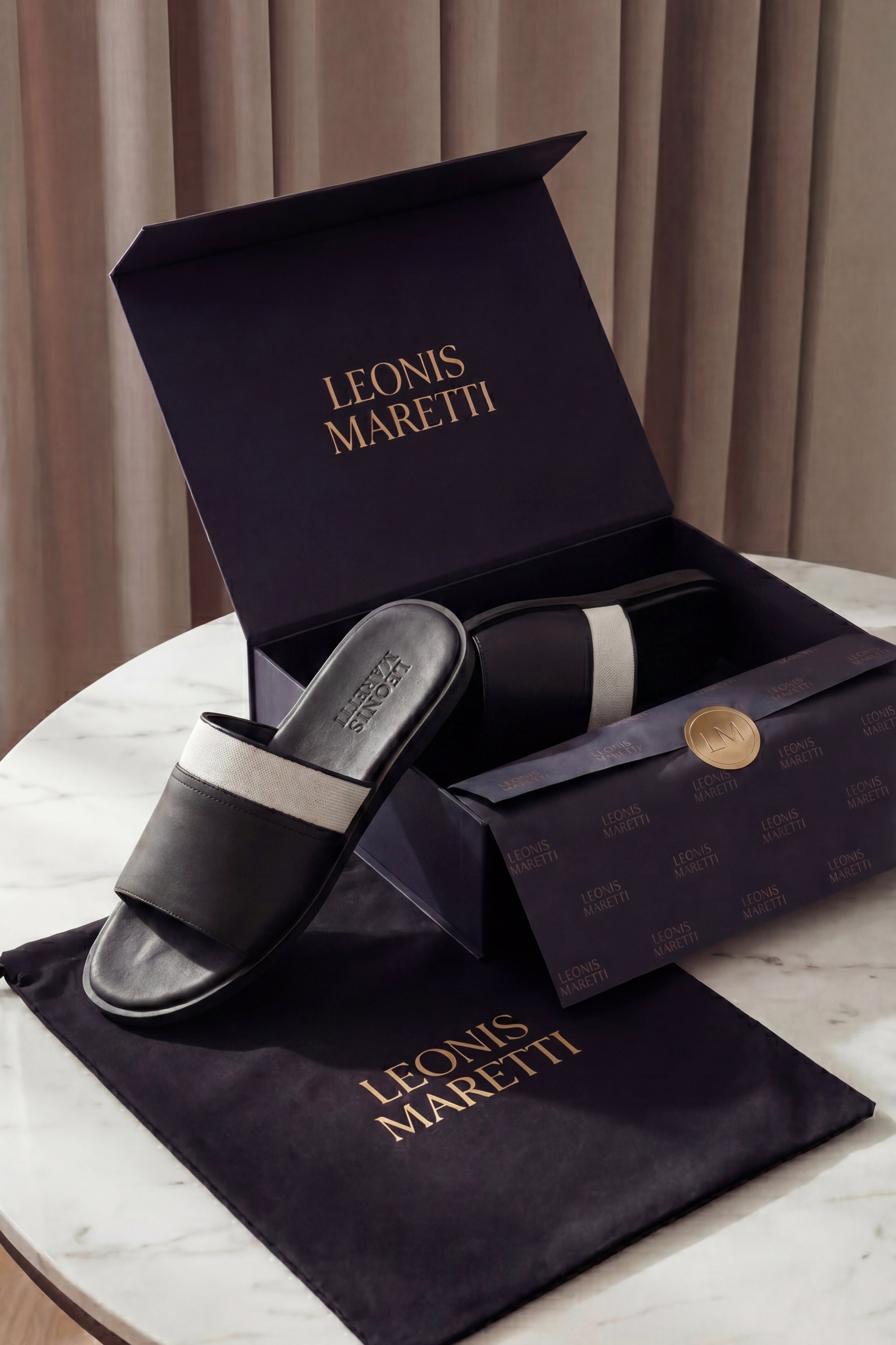 Portofino Leather Slide Black