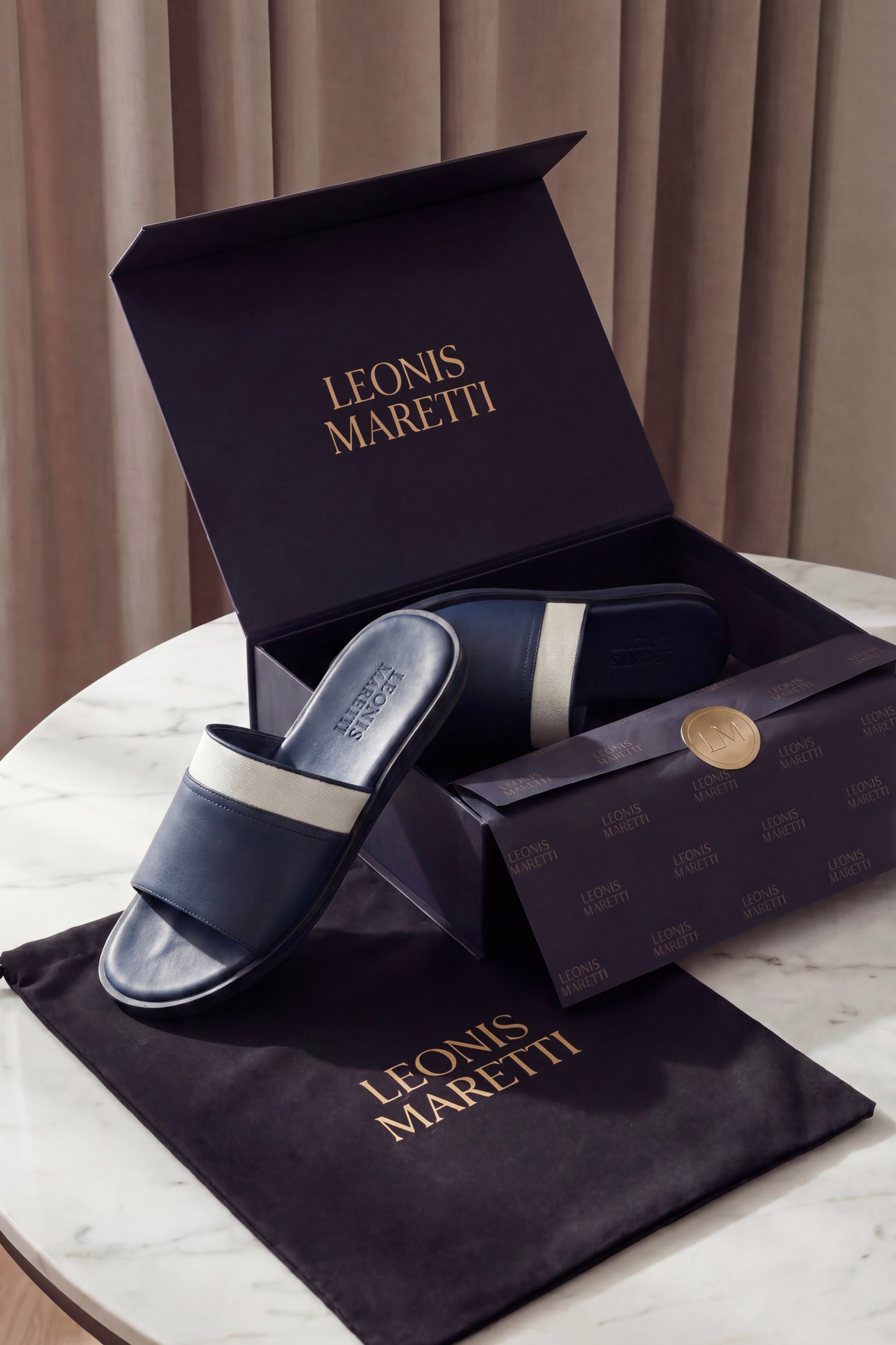 Portofino Leather Slide Blue
