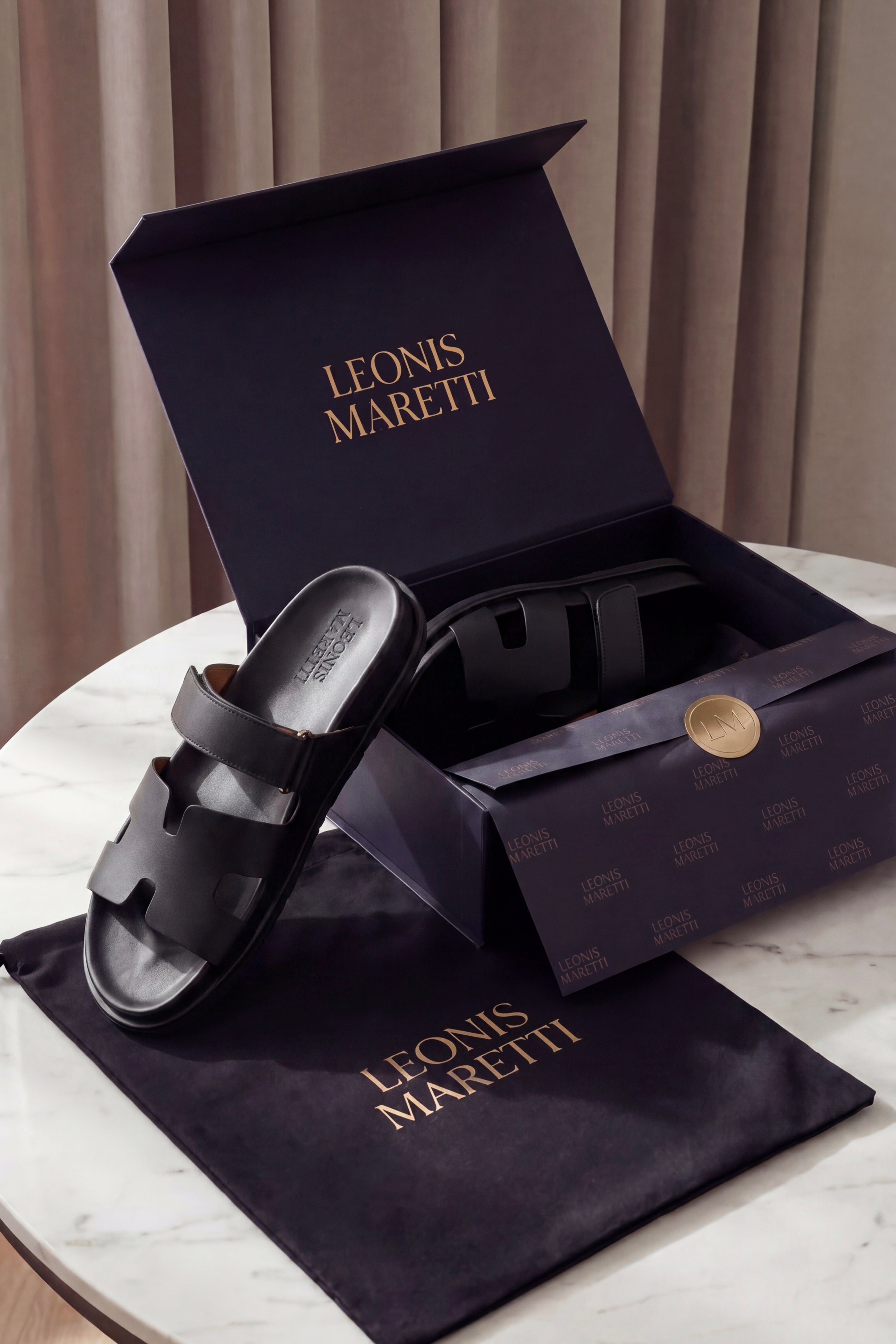 Matera Leather Strap Sandal Black