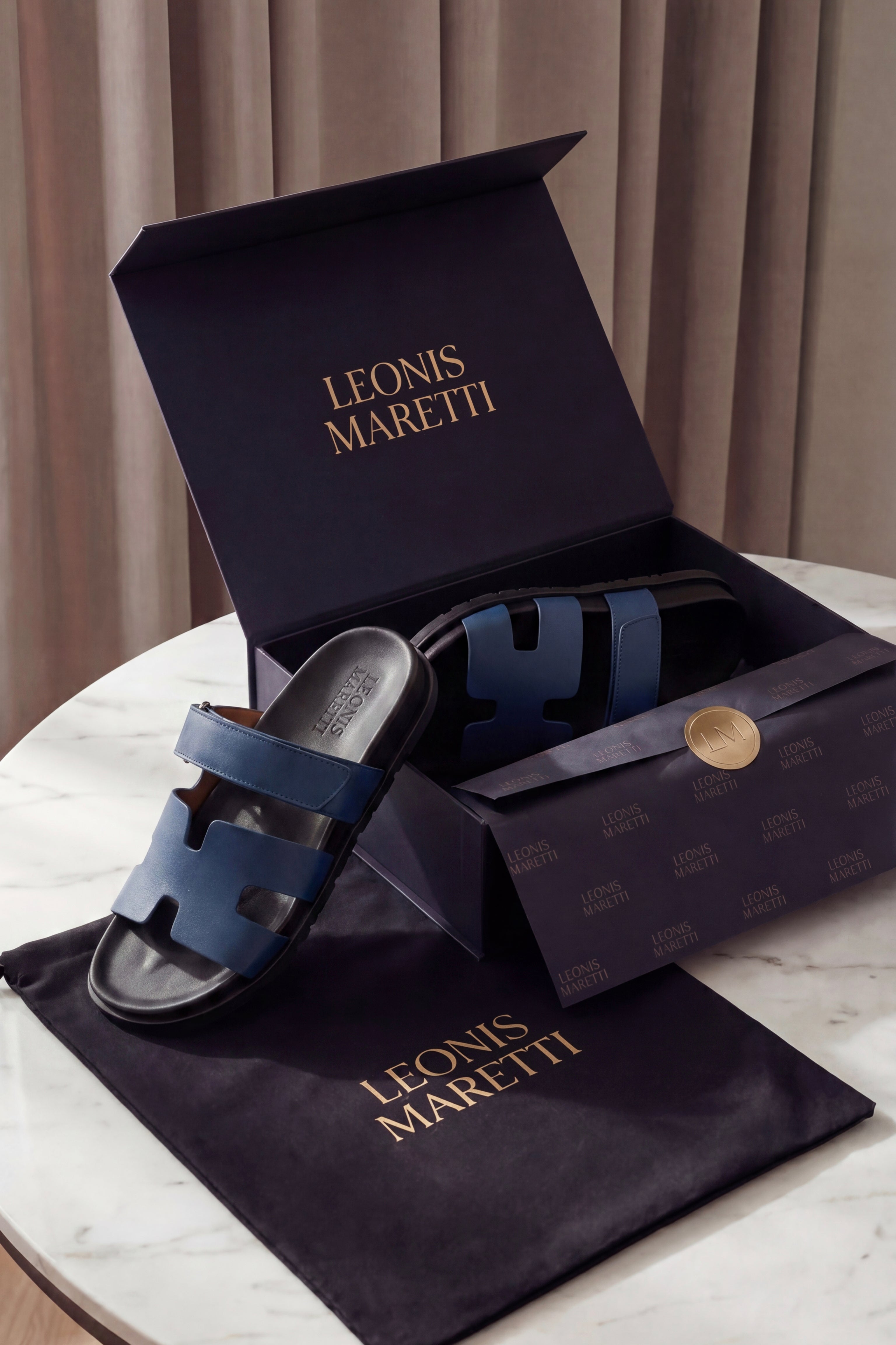 Matera Leather Strap Sandal Blue
