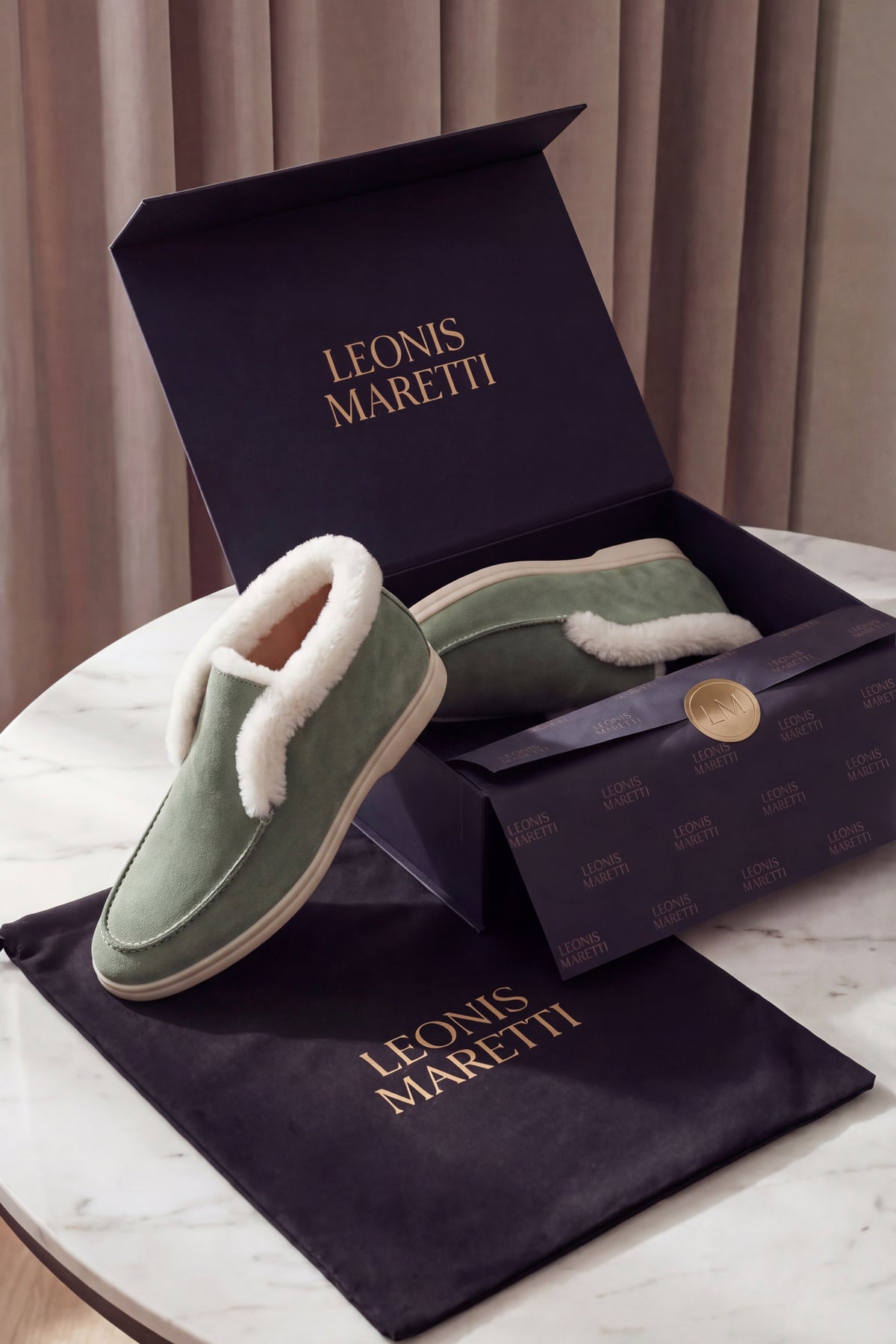 Arzano Fur-Lined High Top Loafer Sage Green