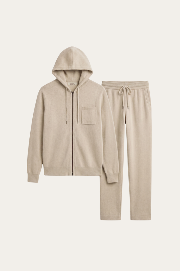 Elviro Cashmere Hooded Zip Set Cream