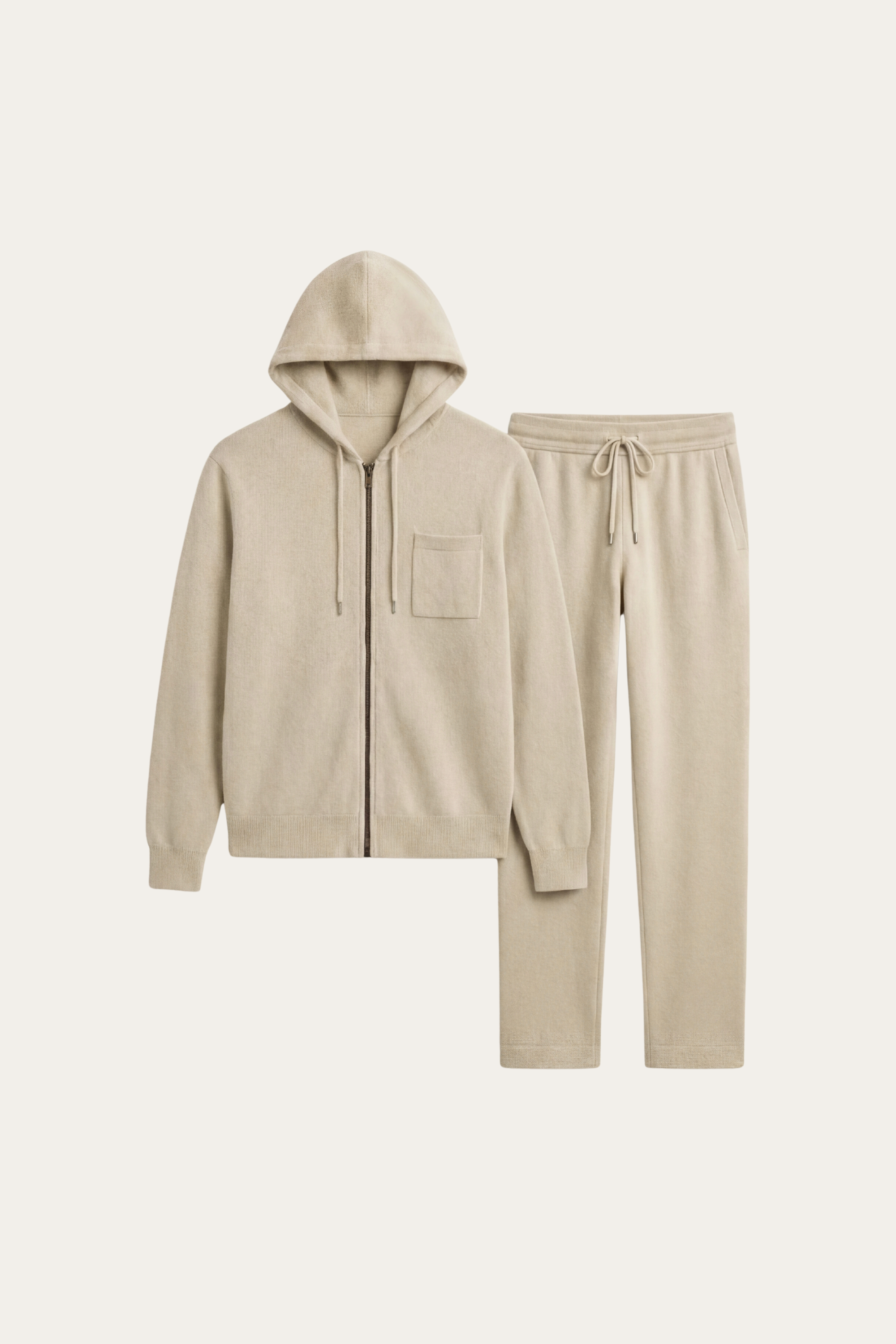 Elviro Cashmere Hooded Zip Set Cream