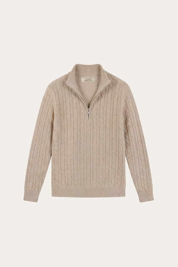 Lerano Cashmere Half-Zip Knit Beige