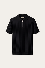 Elio Ribbed Zip Polo Black