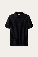 Elio Ribbed Zip Polo Black