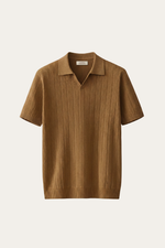 Nicolo Ribbed Knit Polo Caramel