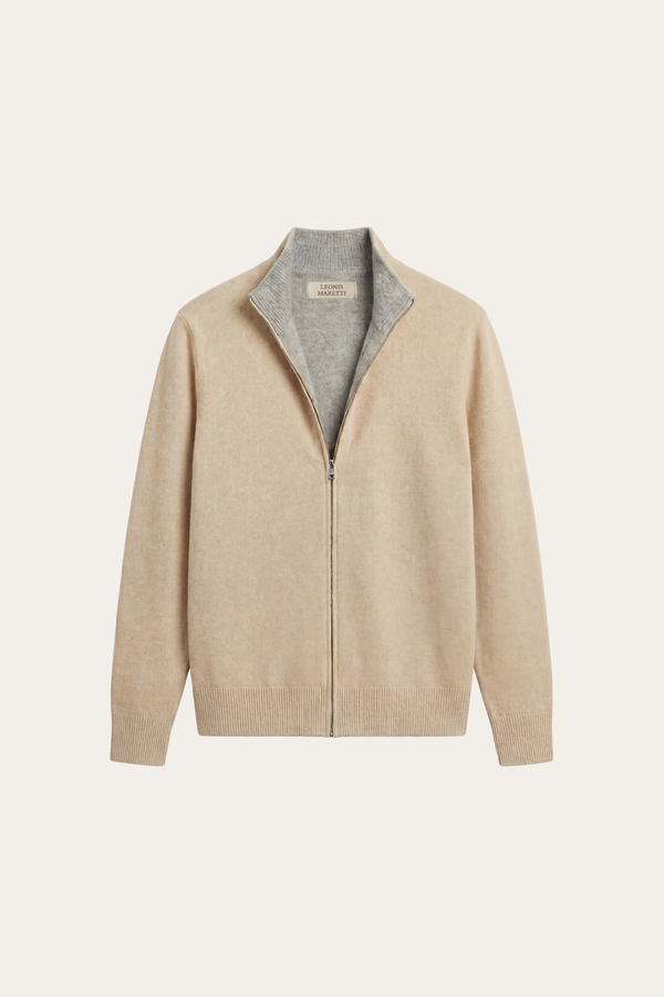 Marciello Reversible Cashmere Zip Knit Beige & Grey