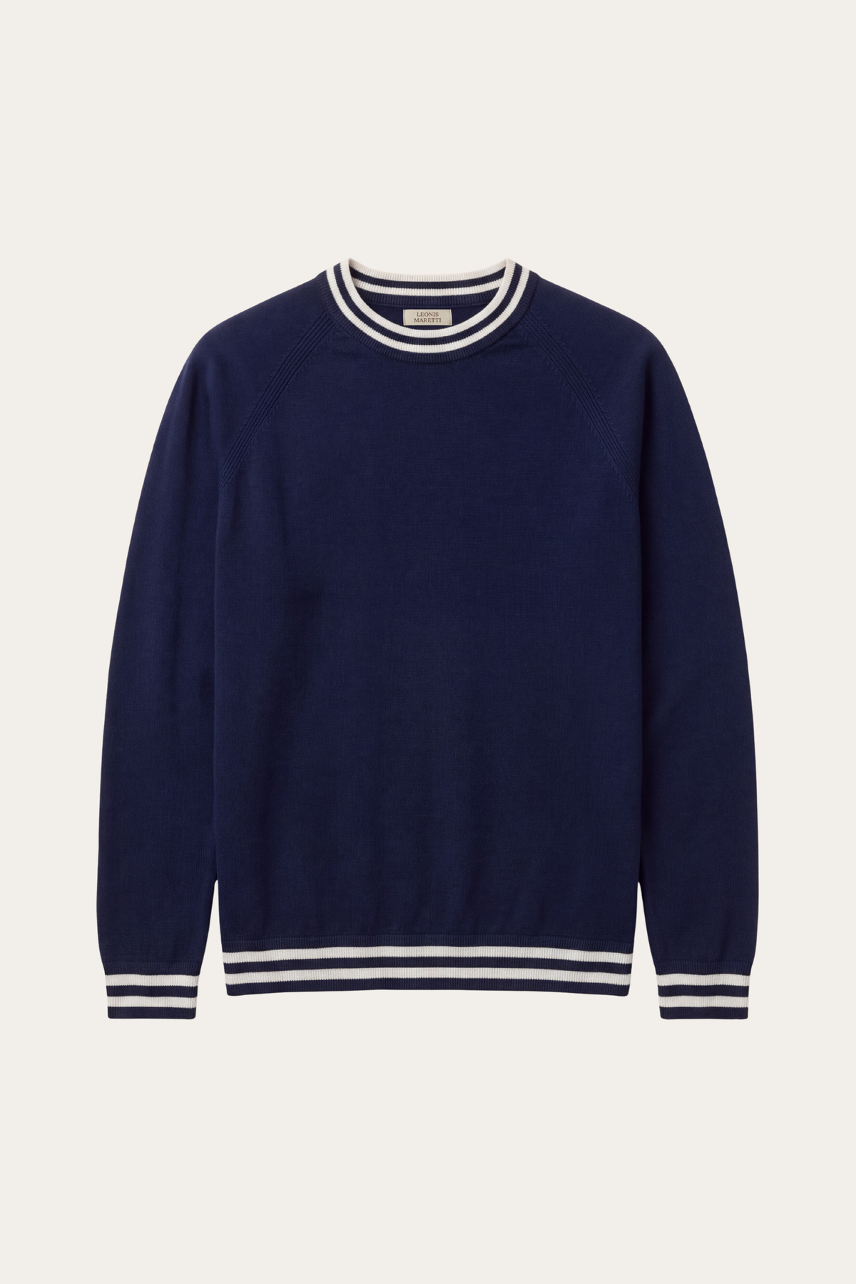 Cremona Merino Contrast Trim Crewneck Navy