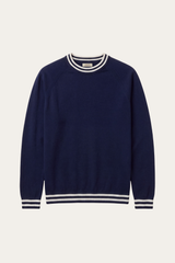 Cremona Merino Contrast Trim Crewneck Navy