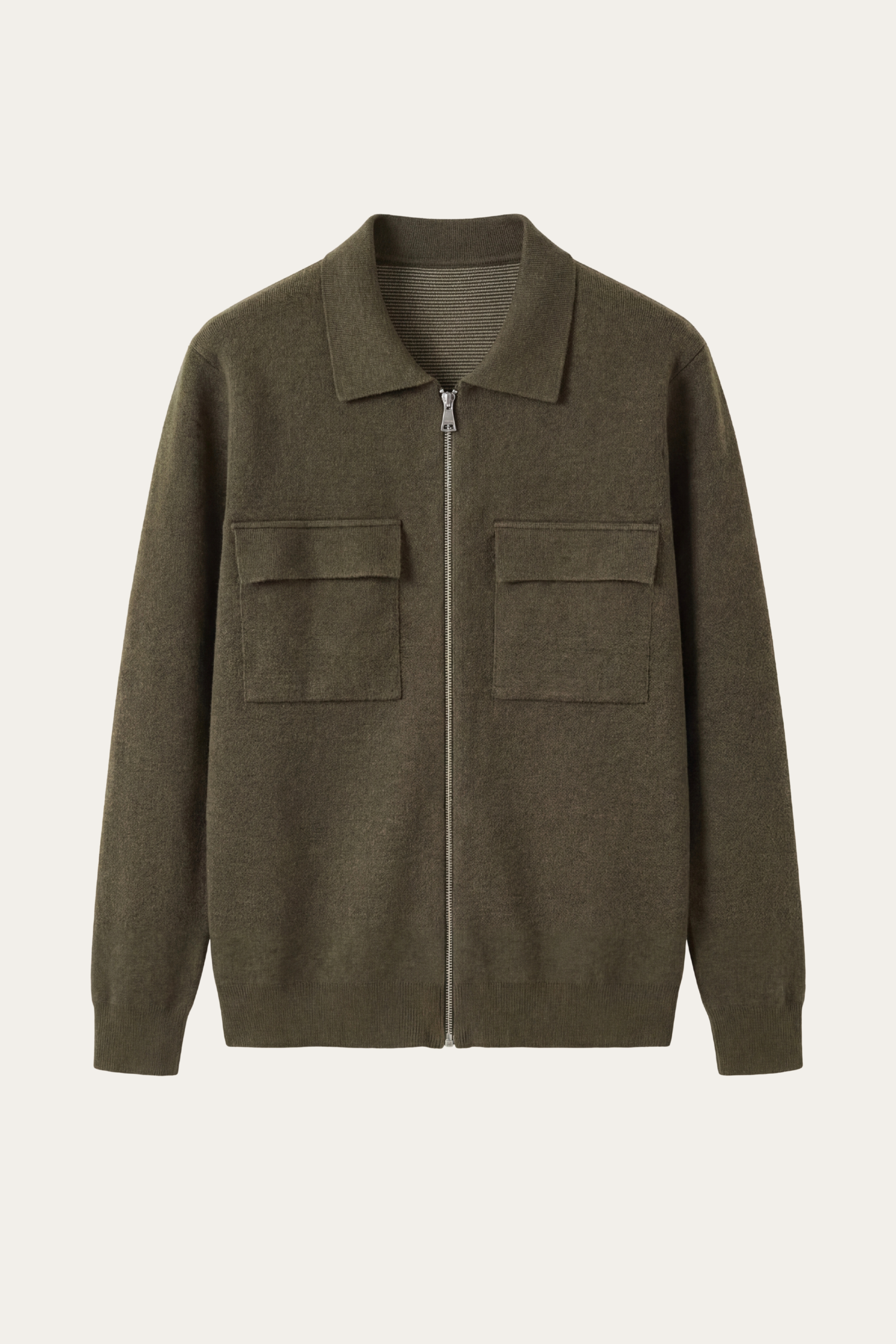 Orvello Dual-Zip Wool Cardigan Army Green