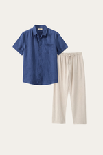 Trento Linen Set Blue/Beige