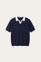 Asti Lapel Knit Polo Navy