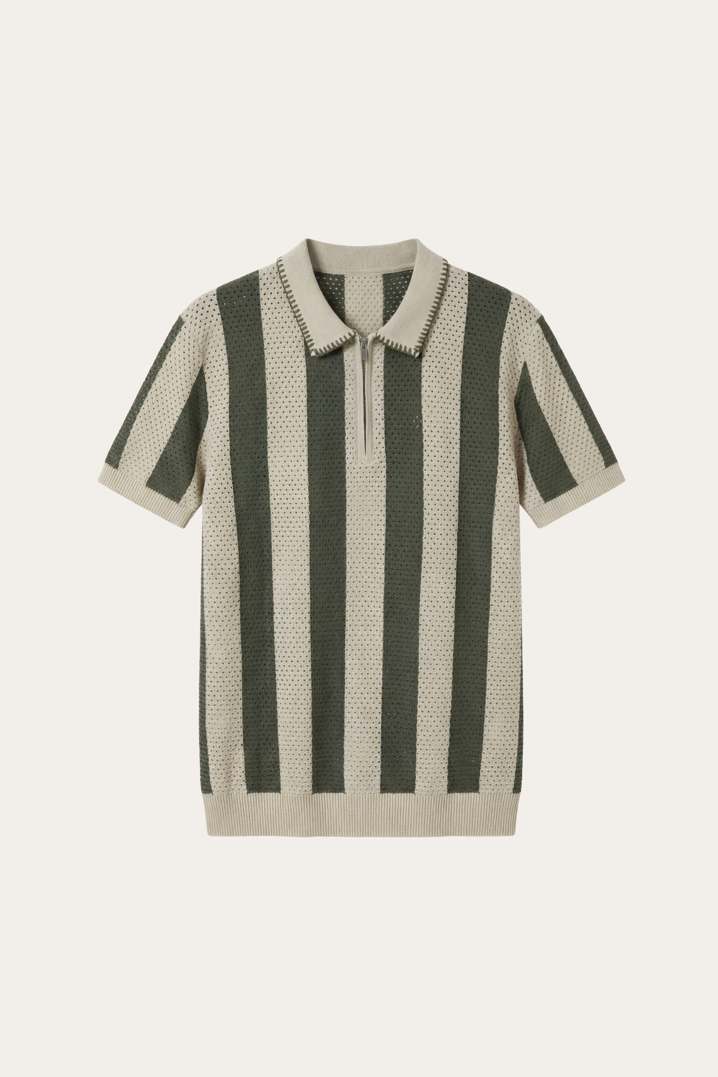 Silano Striped Knit Polo Green