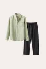 Pisa Linen Set Long Sleeve Mint Green/Black