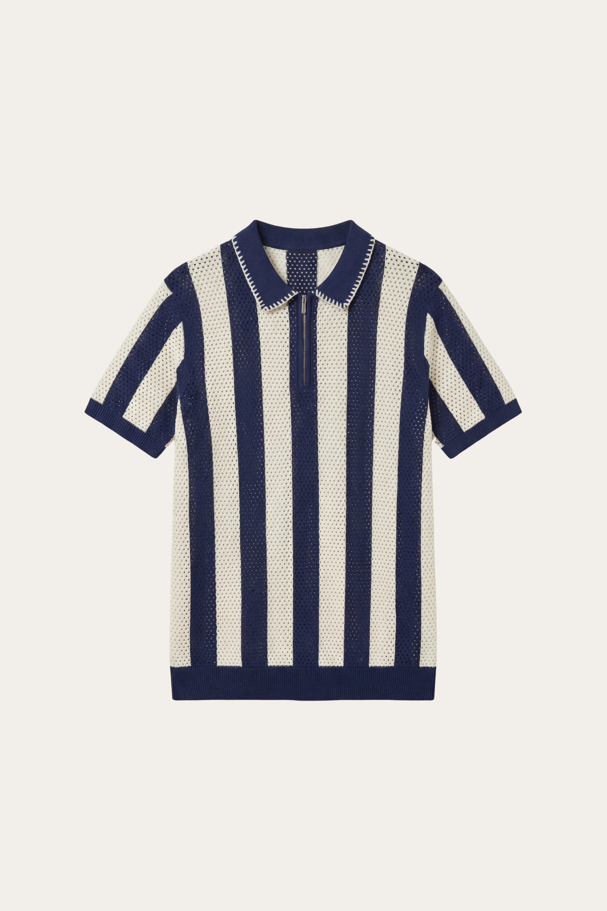 Silano Striped Knit Polo Navy
