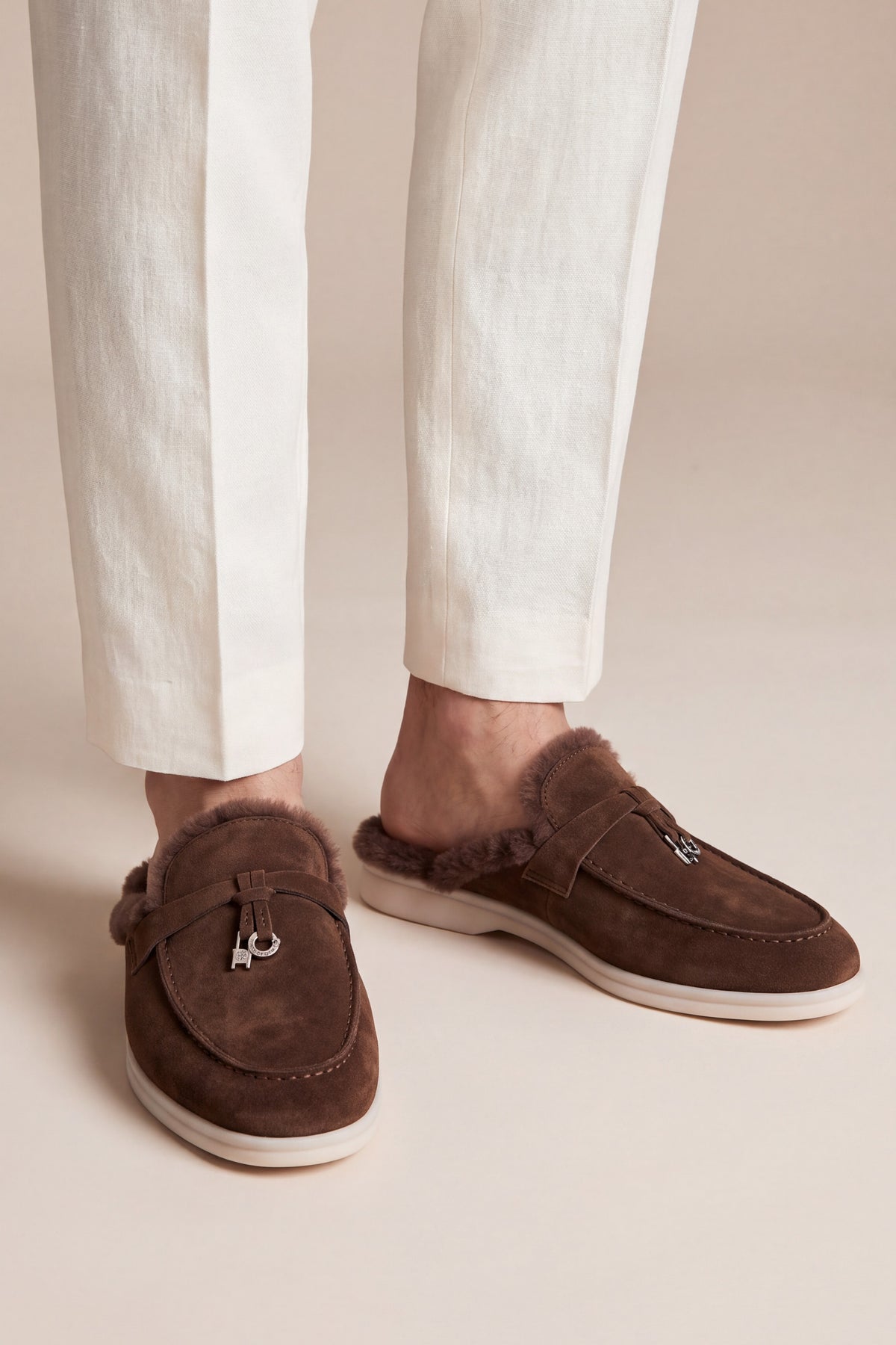 Maretti Fur-Lined Buckle Mule Dark Brown