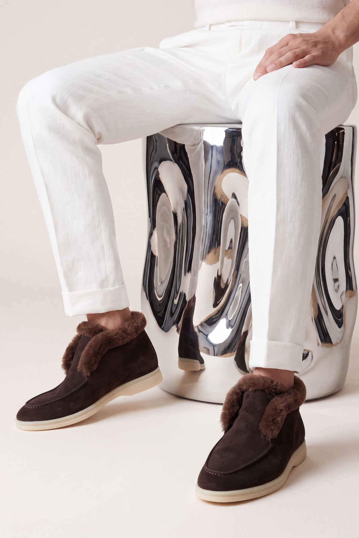 Arzano Fur-Lined High Top Loafer Dark Brown