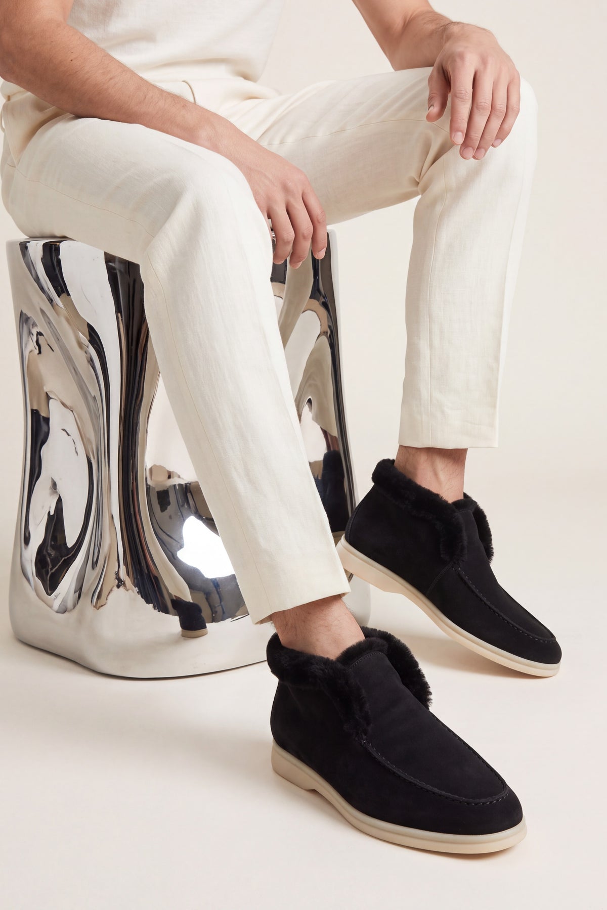 Arzano Fur-Lined High Top Loafer Black